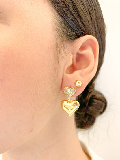 Arete Doble Corazón Zircones