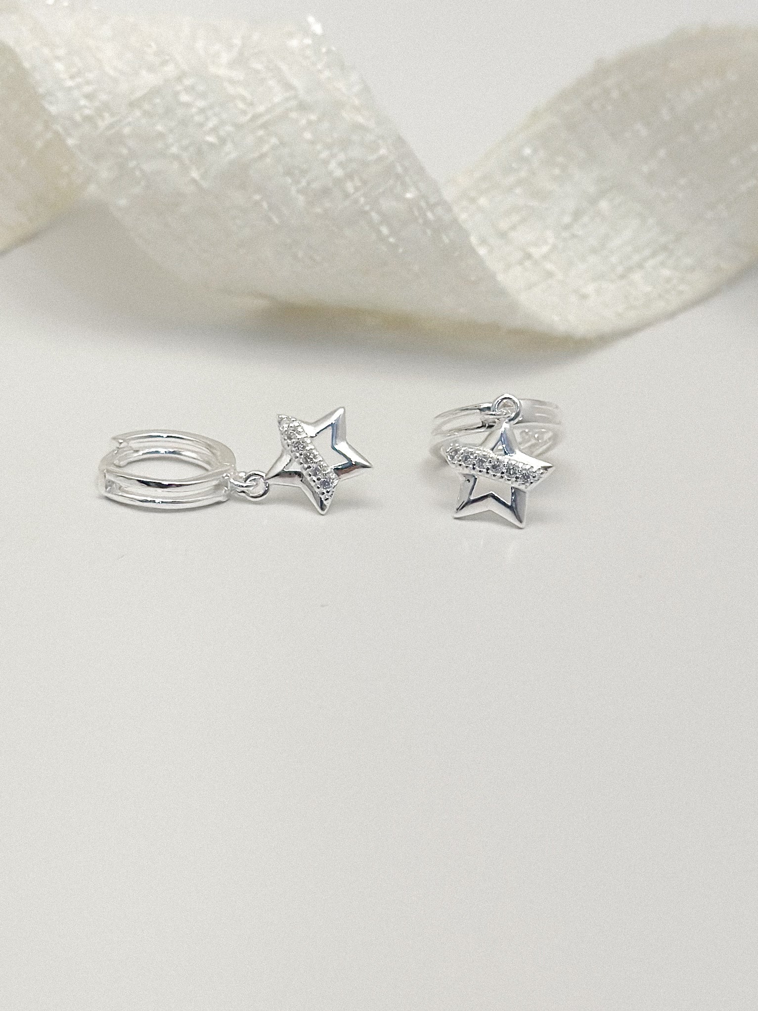 Arete Plata Ley 925 Estrella Microzircones