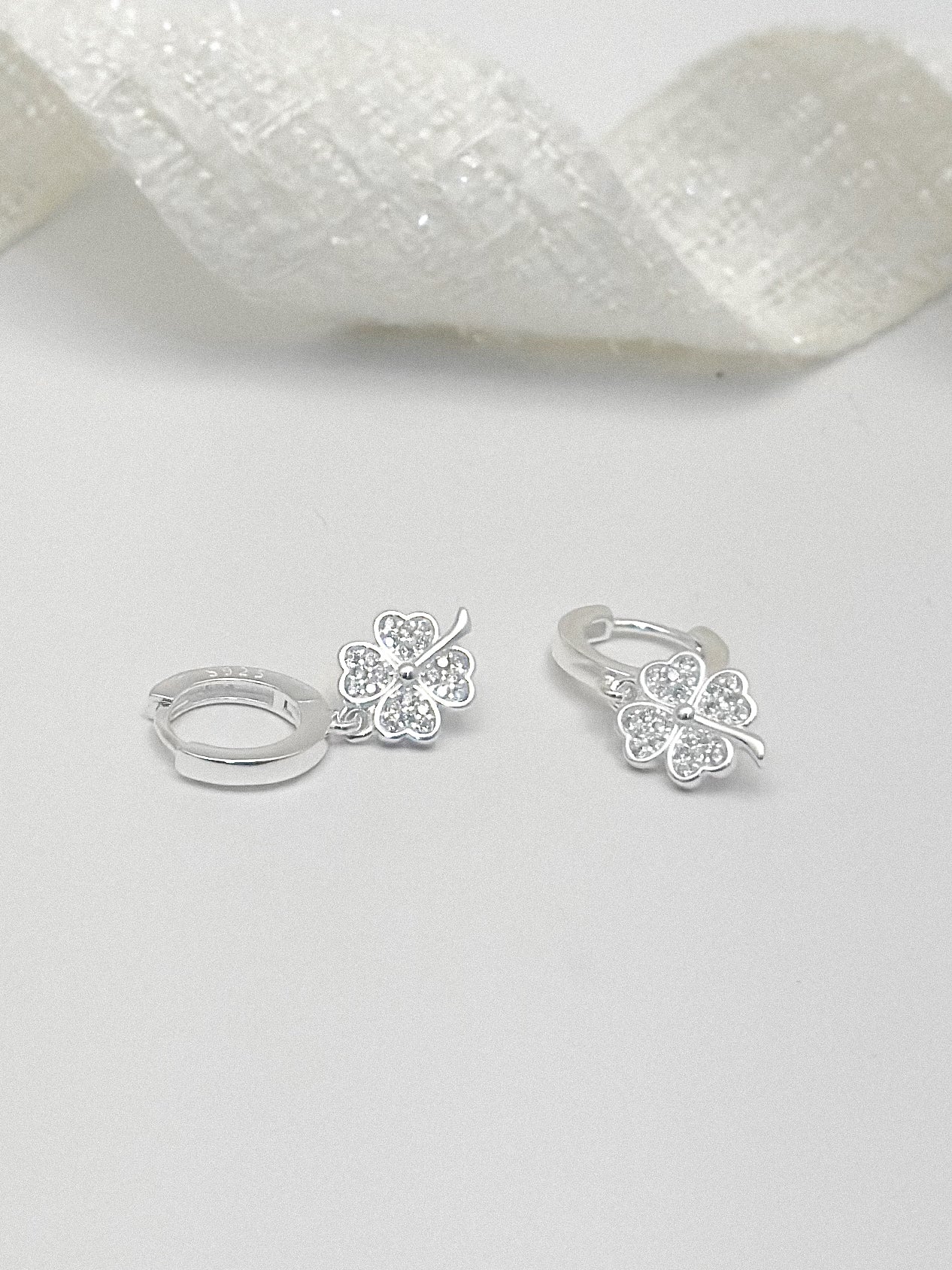 Arete Plata Ley 925 Trebol Microzircones