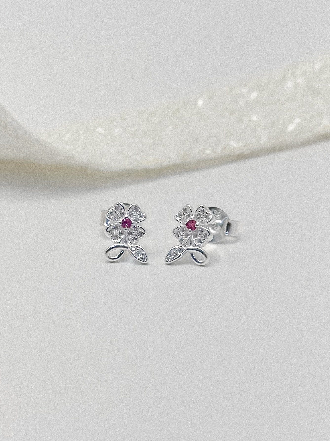 Topo Plata Ley 925 Flor Microzircon Rosa