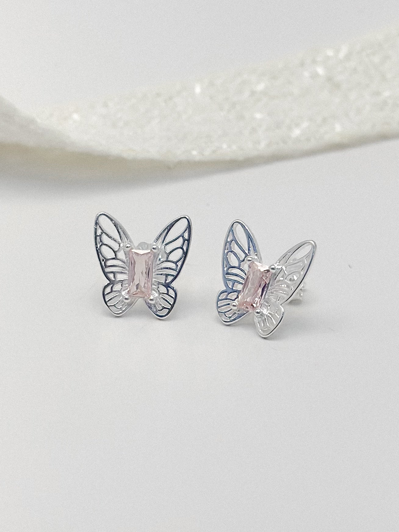 Topo Plata Ley 925 Mariposa Mediana Zircon Rosa