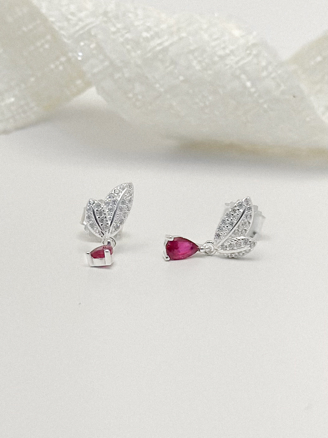 Topo Plata Ley 925 Hoja Zircon Fucsia Colgante
