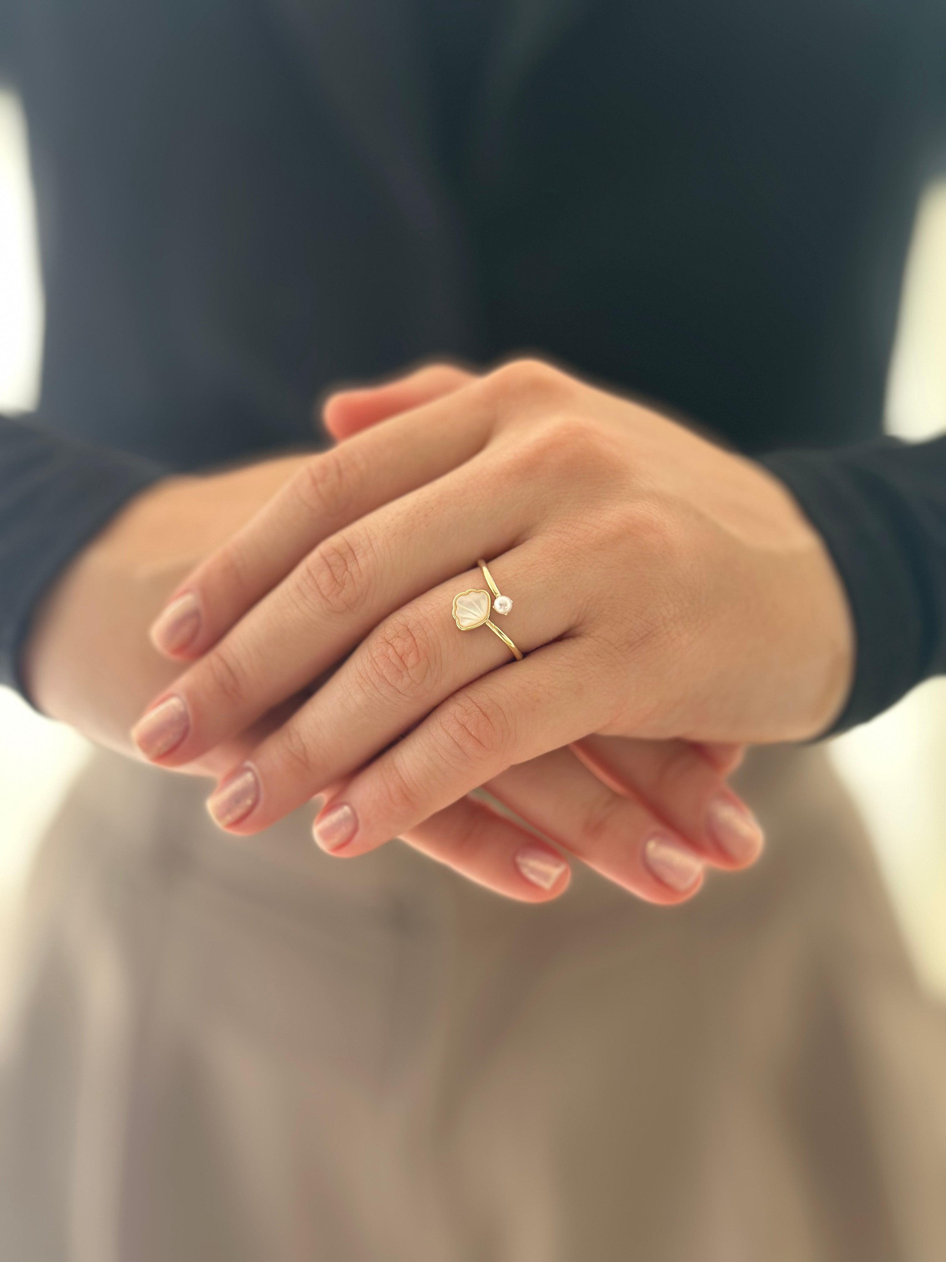 Anillo Concha Nácar Rodio
