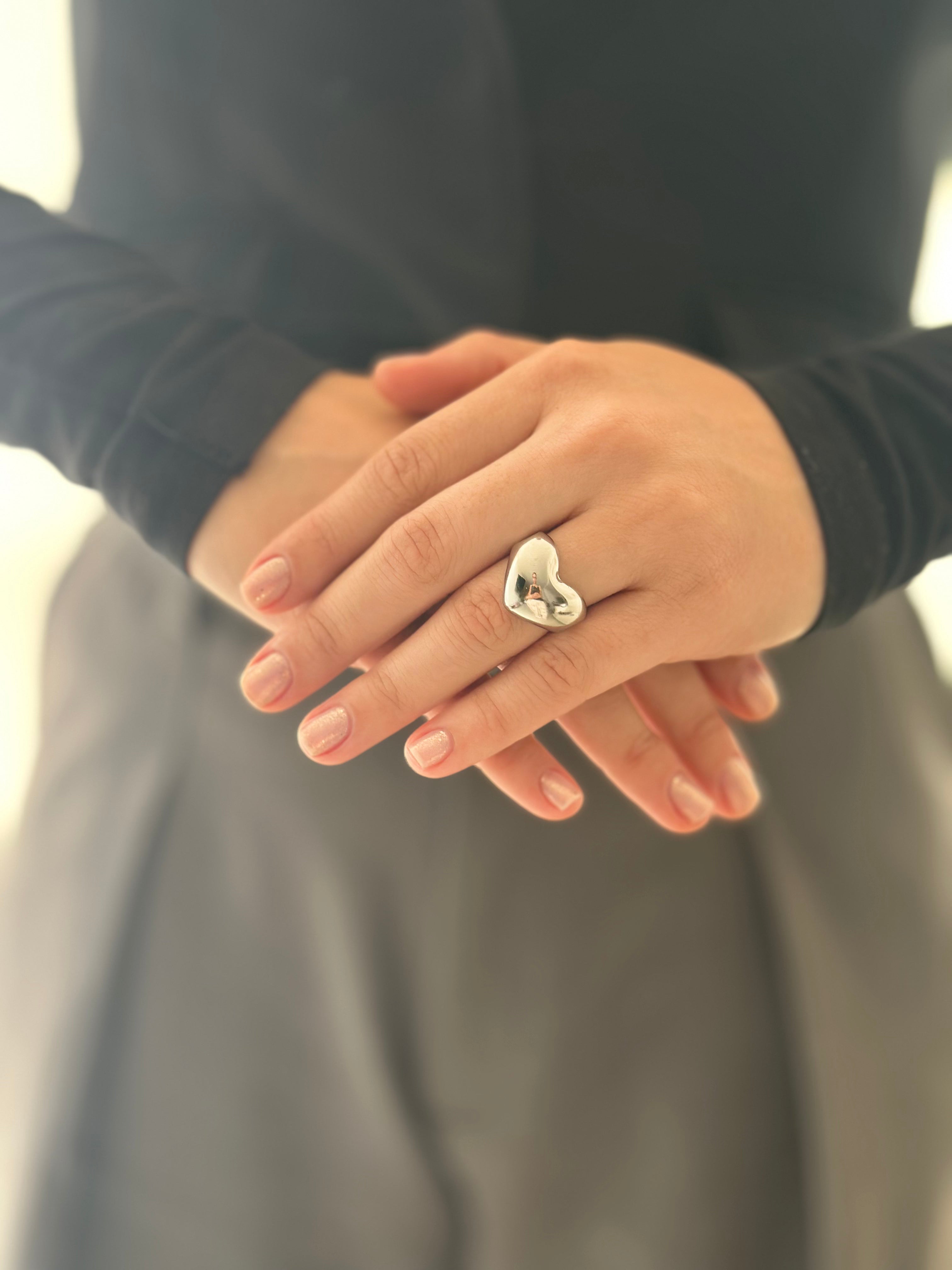 Anillo Chunky Corazon Plateado