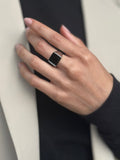 Anillo Plateado Nacar Negro