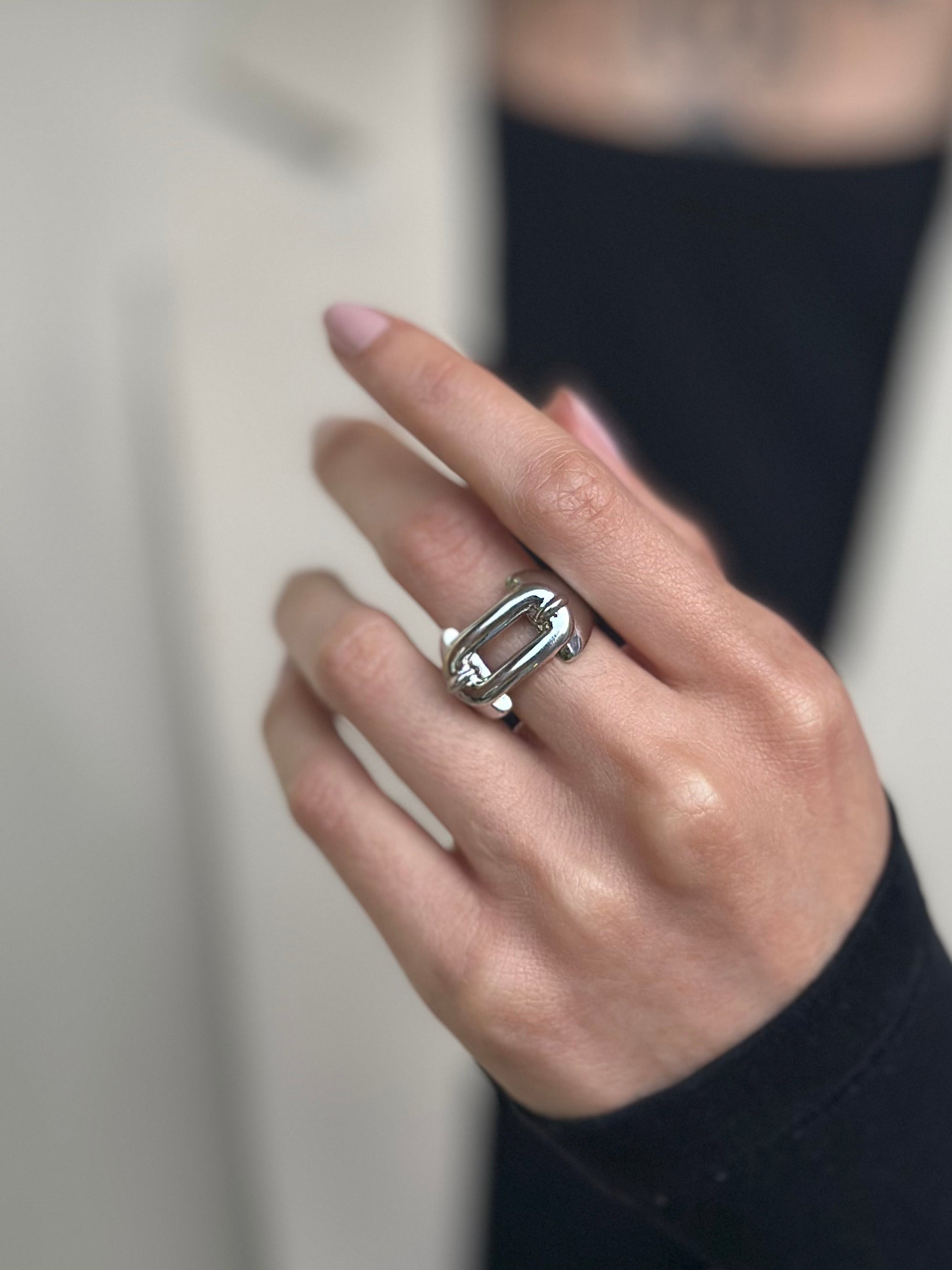 Anillo Eslabon Grande Plateado
