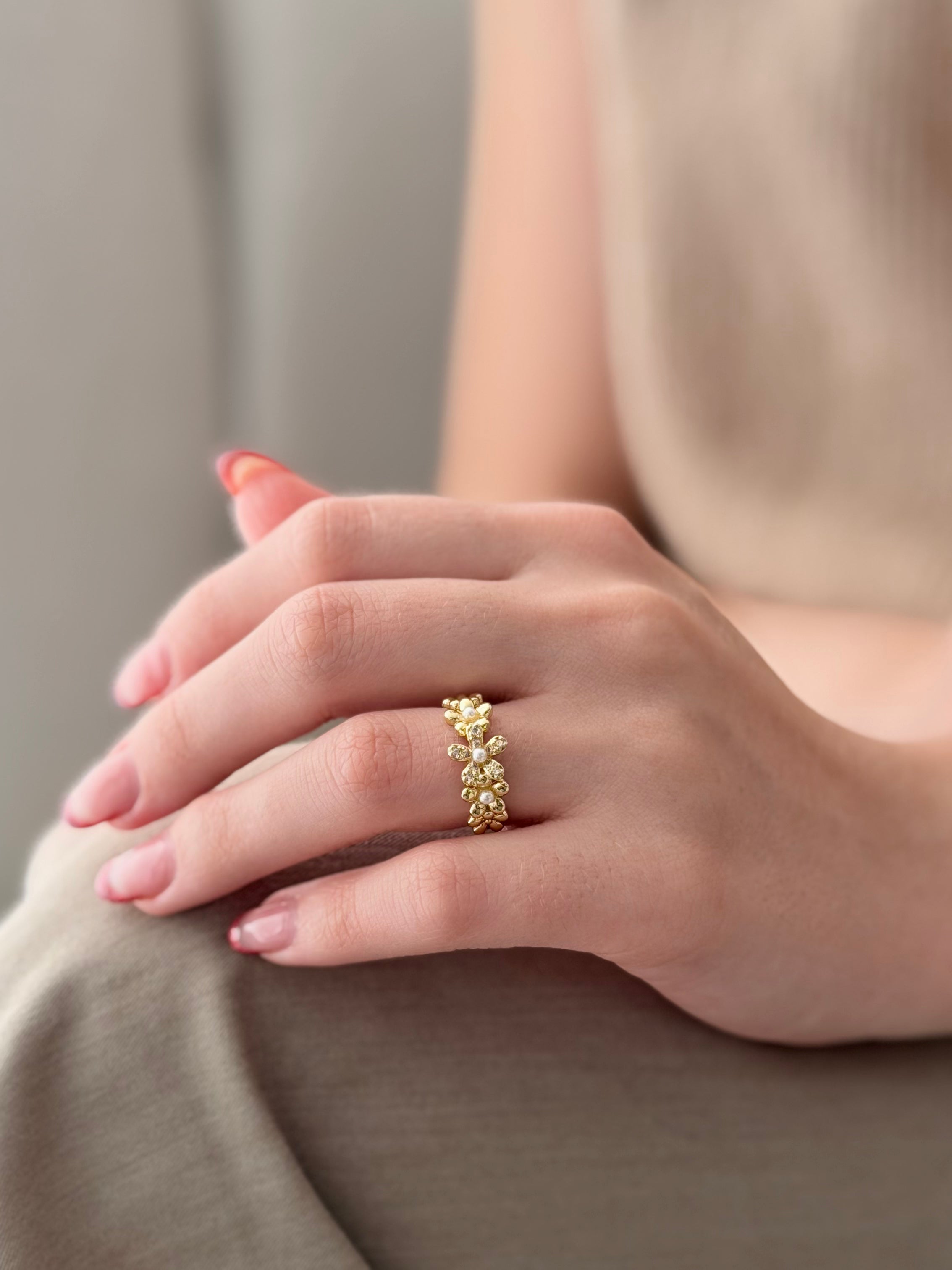 Anillo Flores Hawaianas Rodio