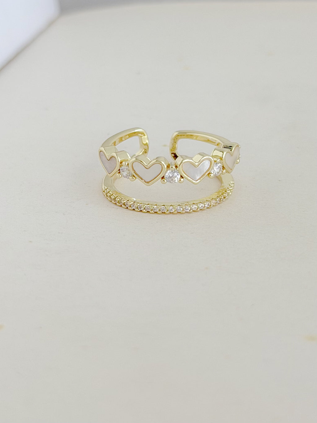 Anillo Doble Corazon Trend Zircones Rodio