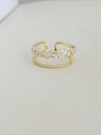 Anillo Doble Corazon Trend Zircones Rodio