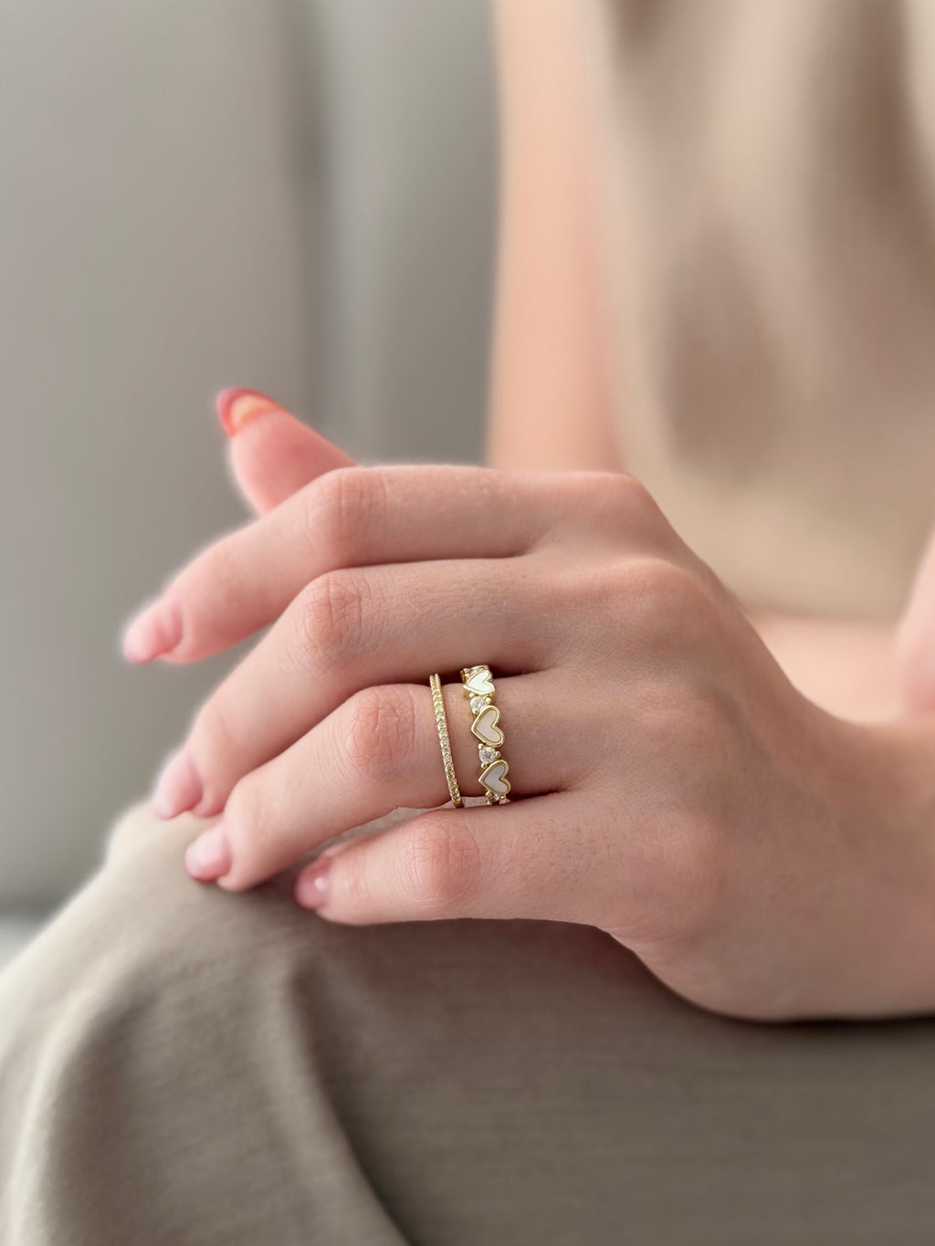 Anillo Doble Corazon Trend Zircones Rodio