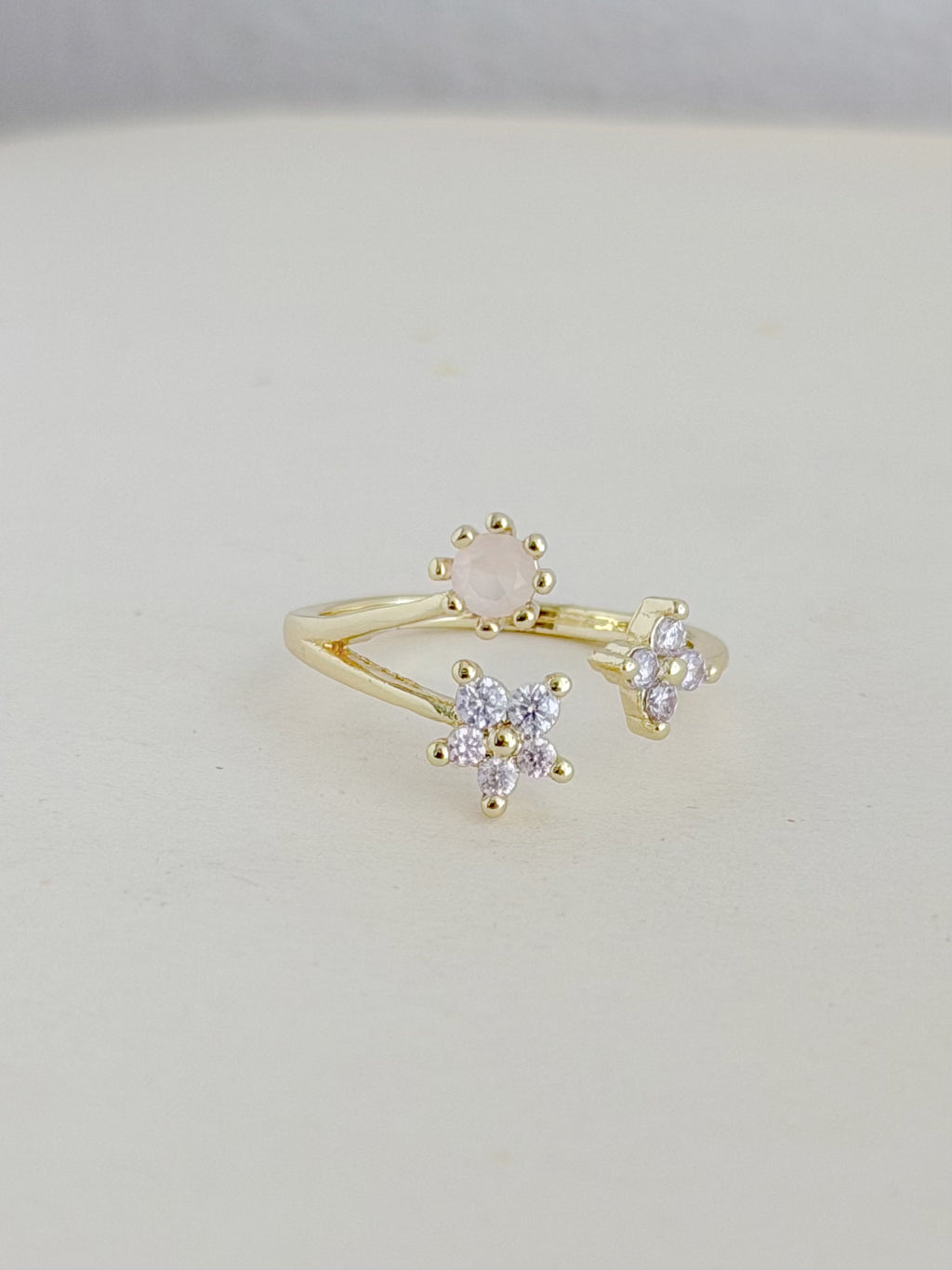 Anillo Flores Pastel Rodio