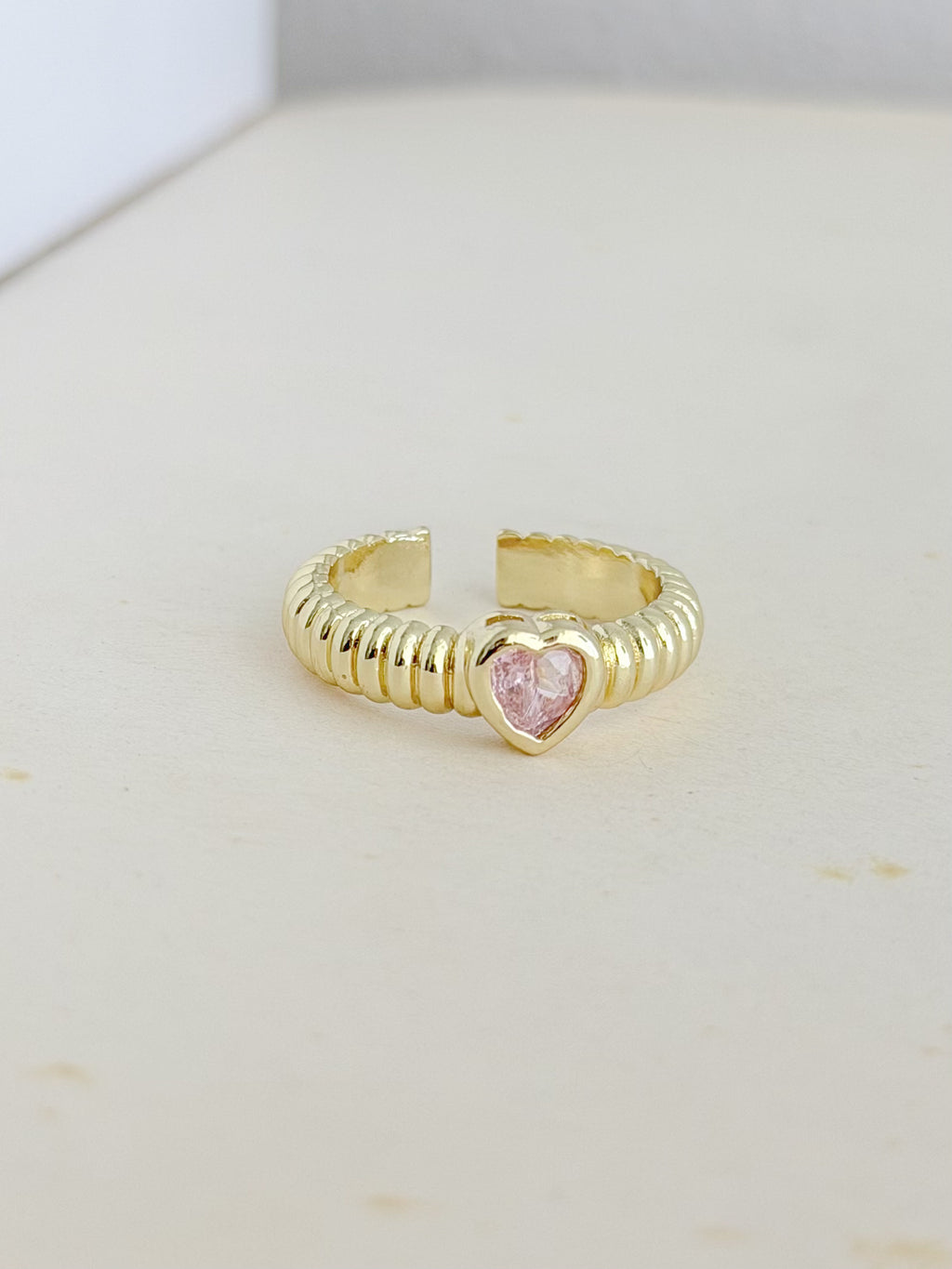 Anillo Corazon Zircon Rosa Rodio