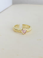 Anillo Corazon Zircon Rosa Rodio