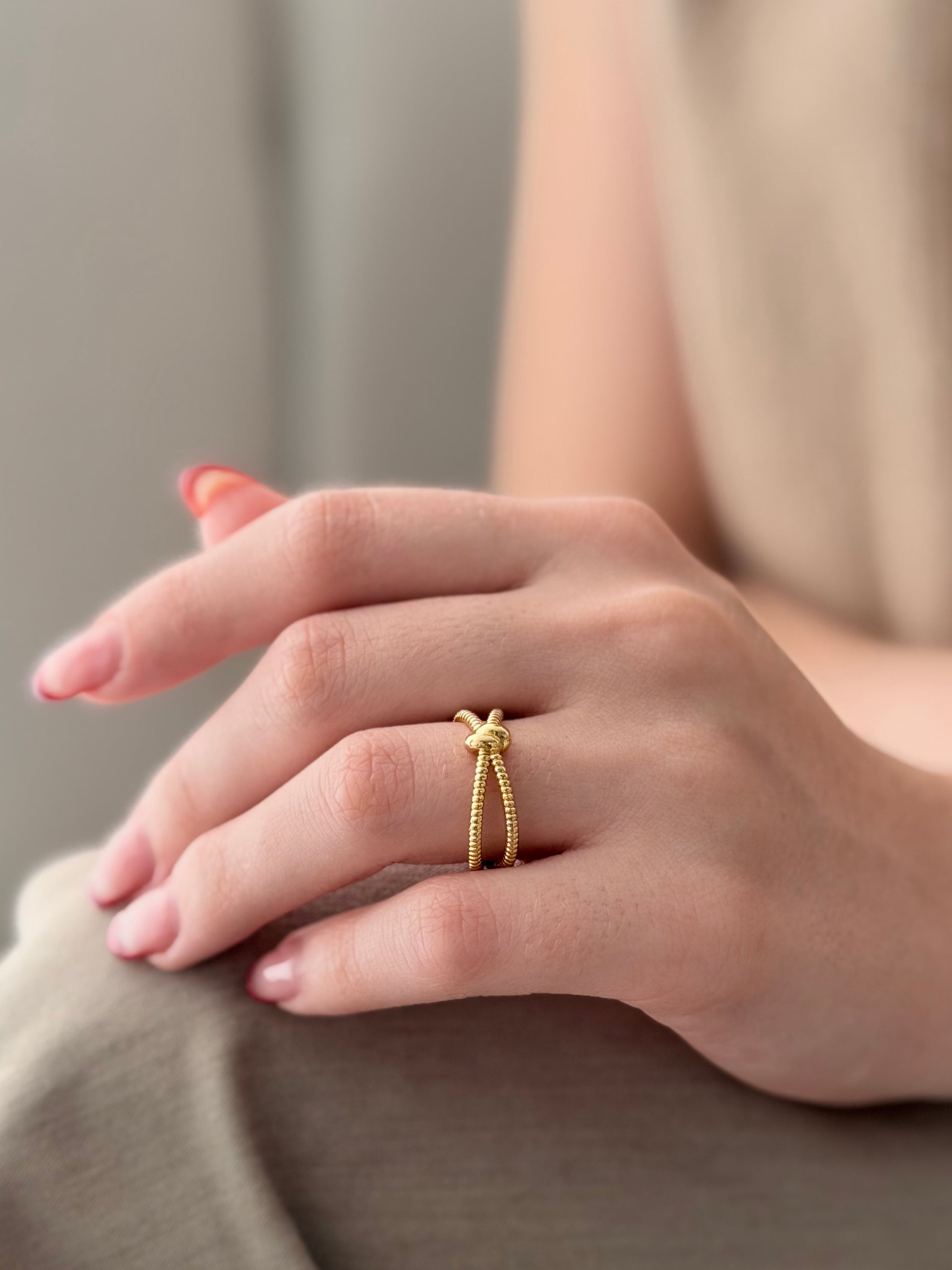 Anillo Doble Nudo Rodio