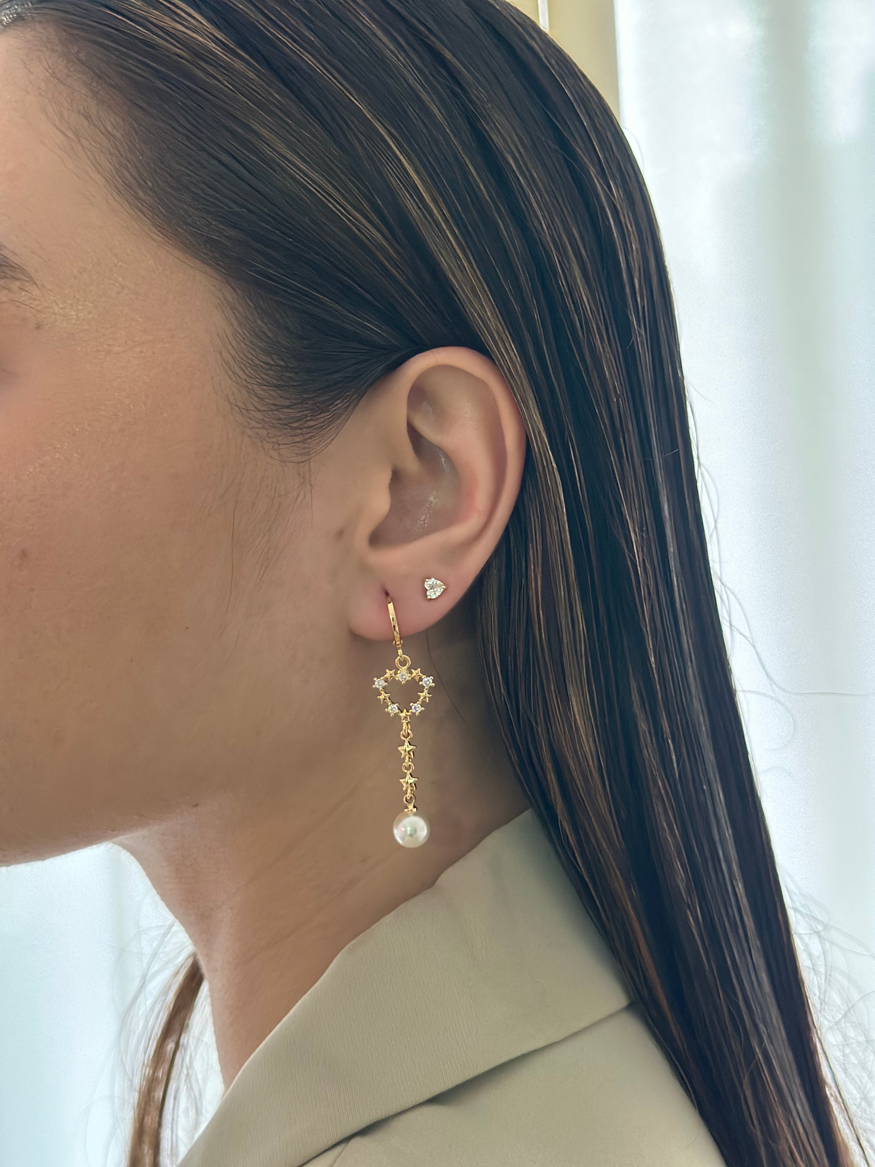 Arete Perla Corazón Rodio