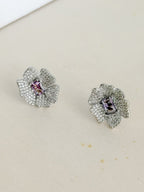 Arete Flor Plateado Microzircon Zircon Lila