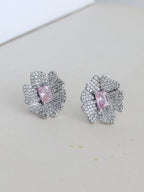 Arete Flor Plateado Microzircon Zircon Rosa
