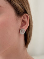 Arete Flor Plateado Microzircon Zircon Rosa