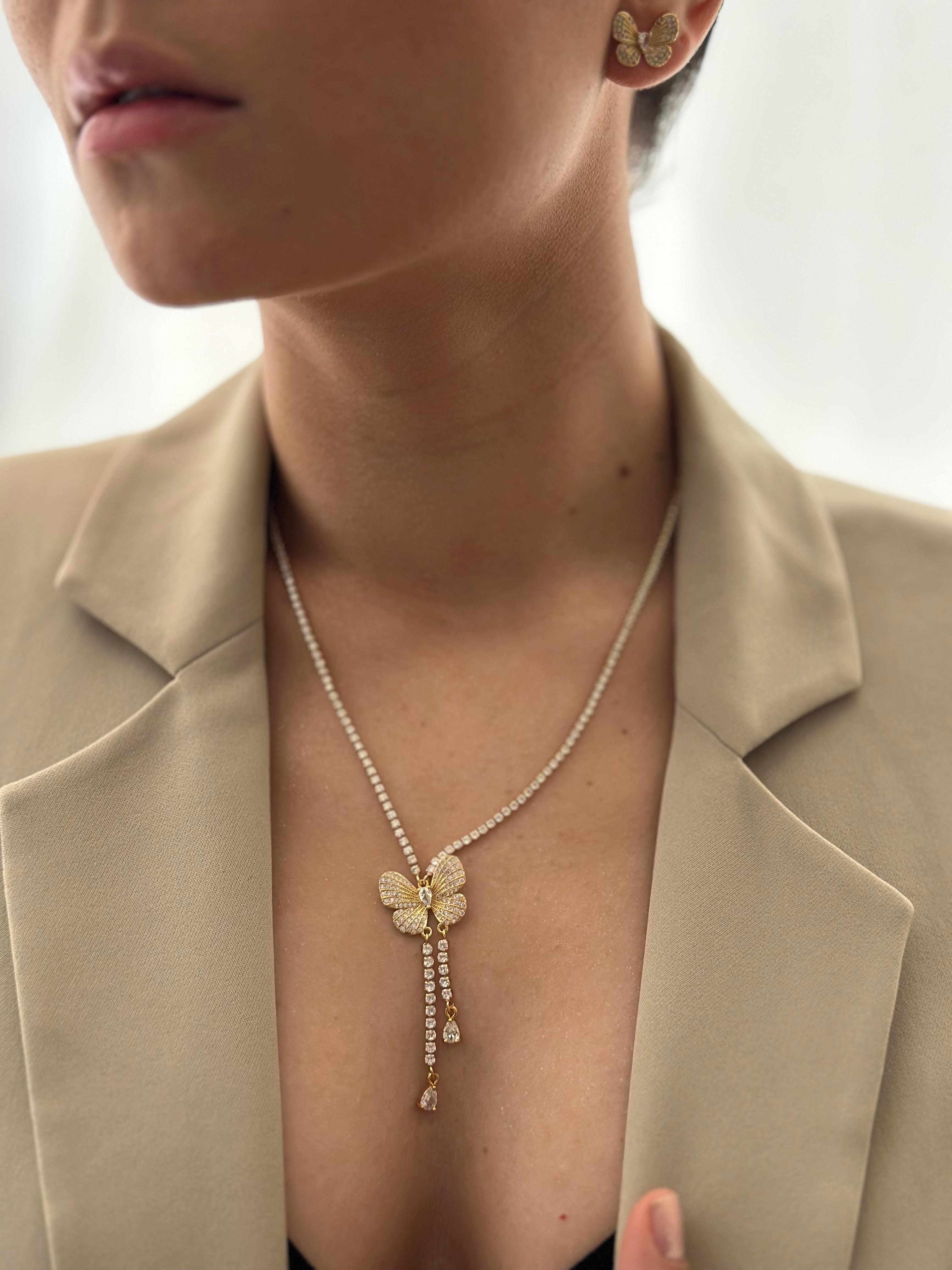 Collar Mariposa Zircón Rodio