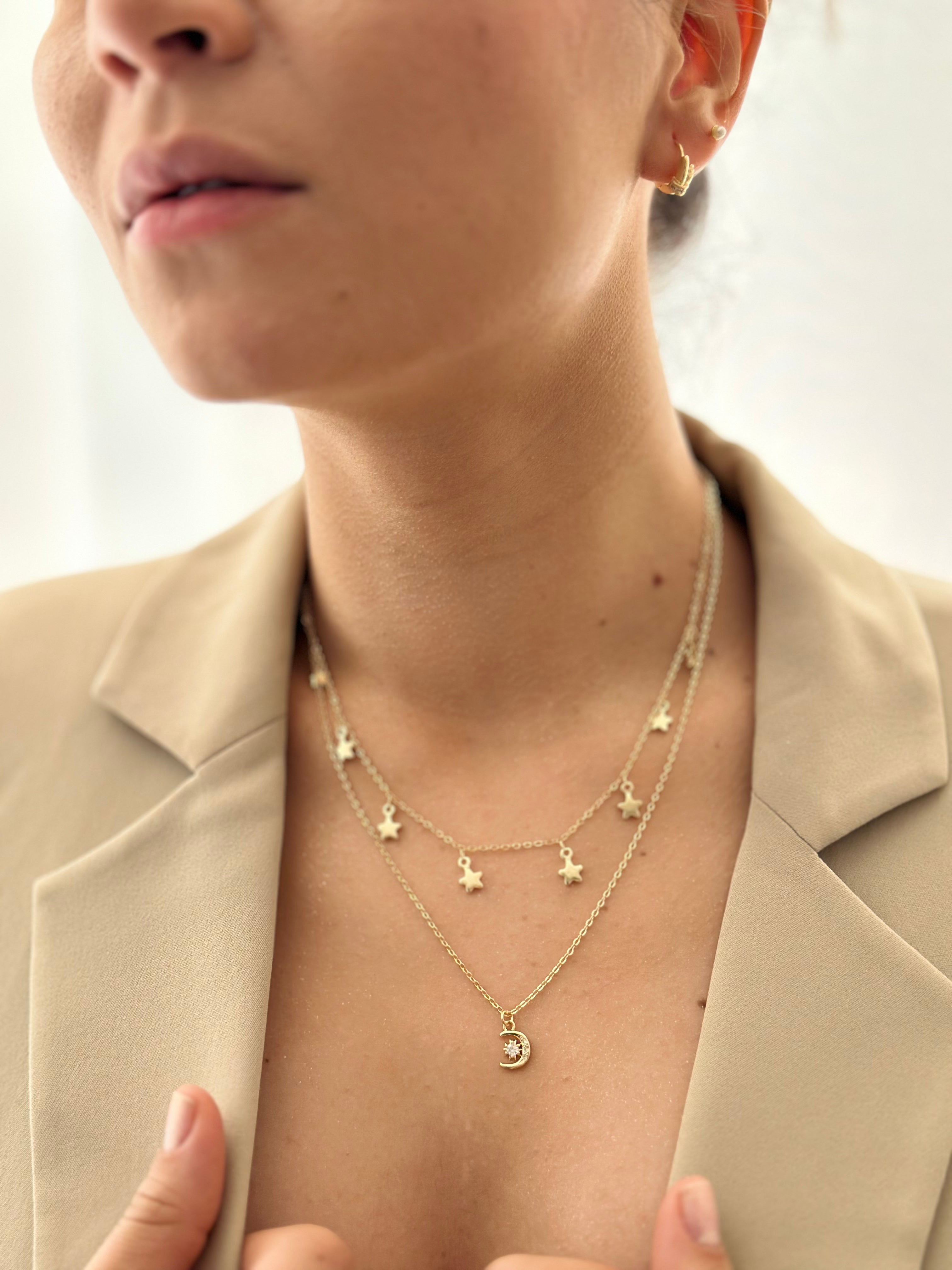 Collar Doble Estrellas Rodio