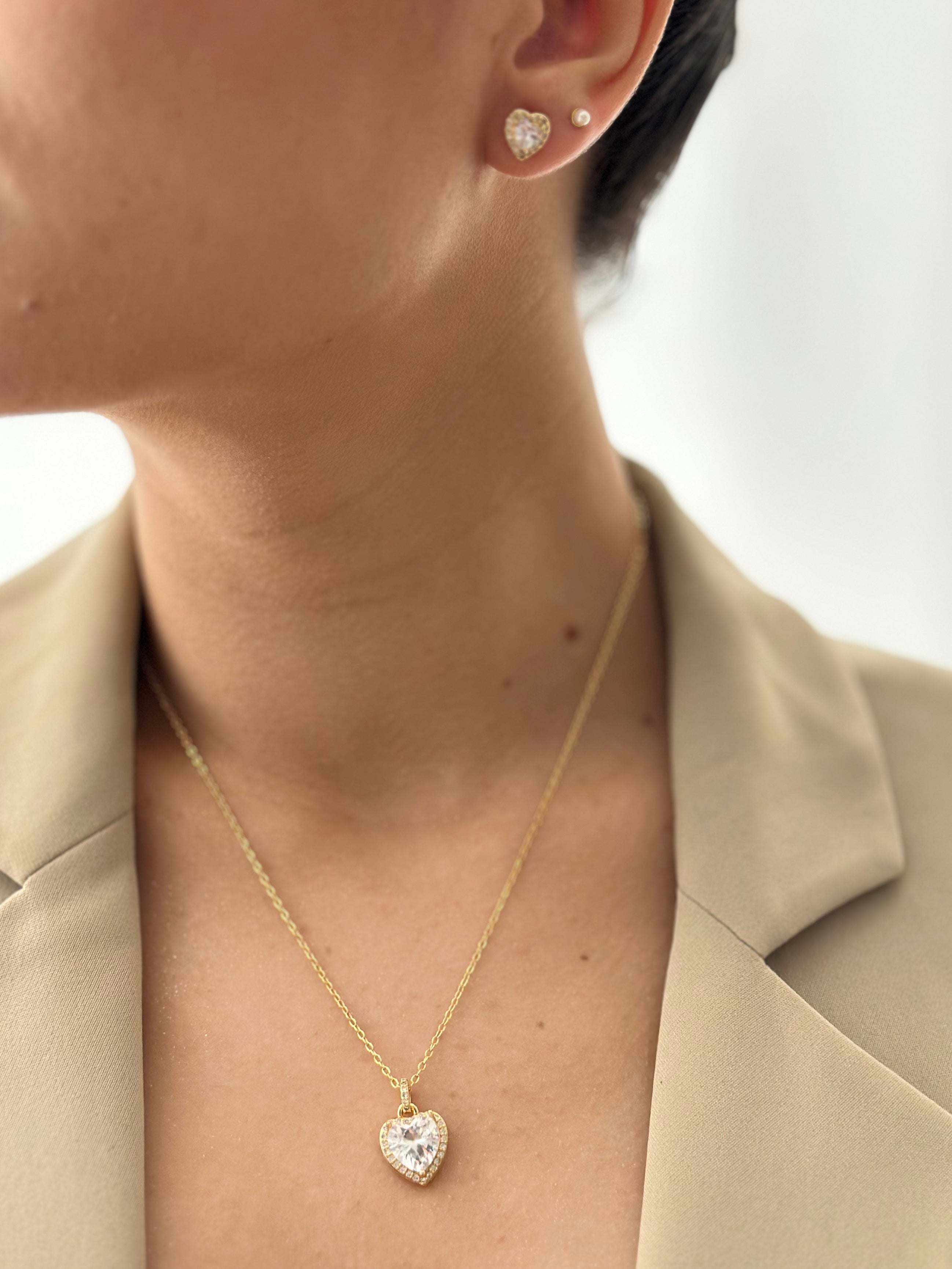 Collar Corazón Zircón Rodio