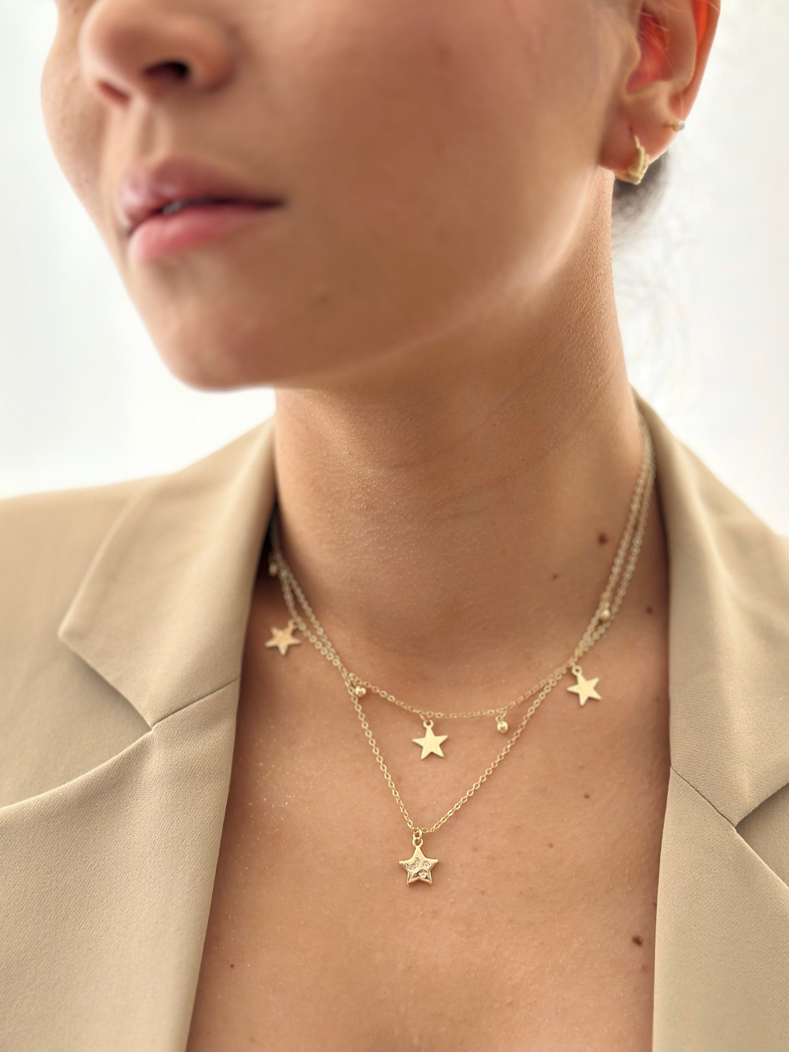 Collar Dobles Estrellas Rodio