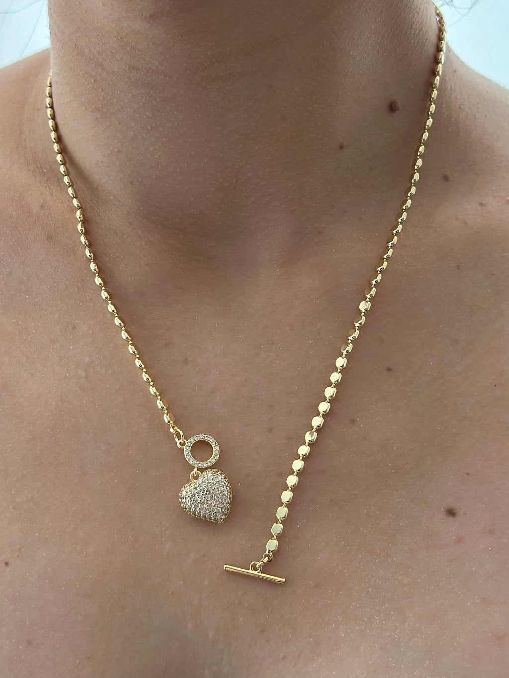 Collar Diamantado Corazon Zircones Dorado