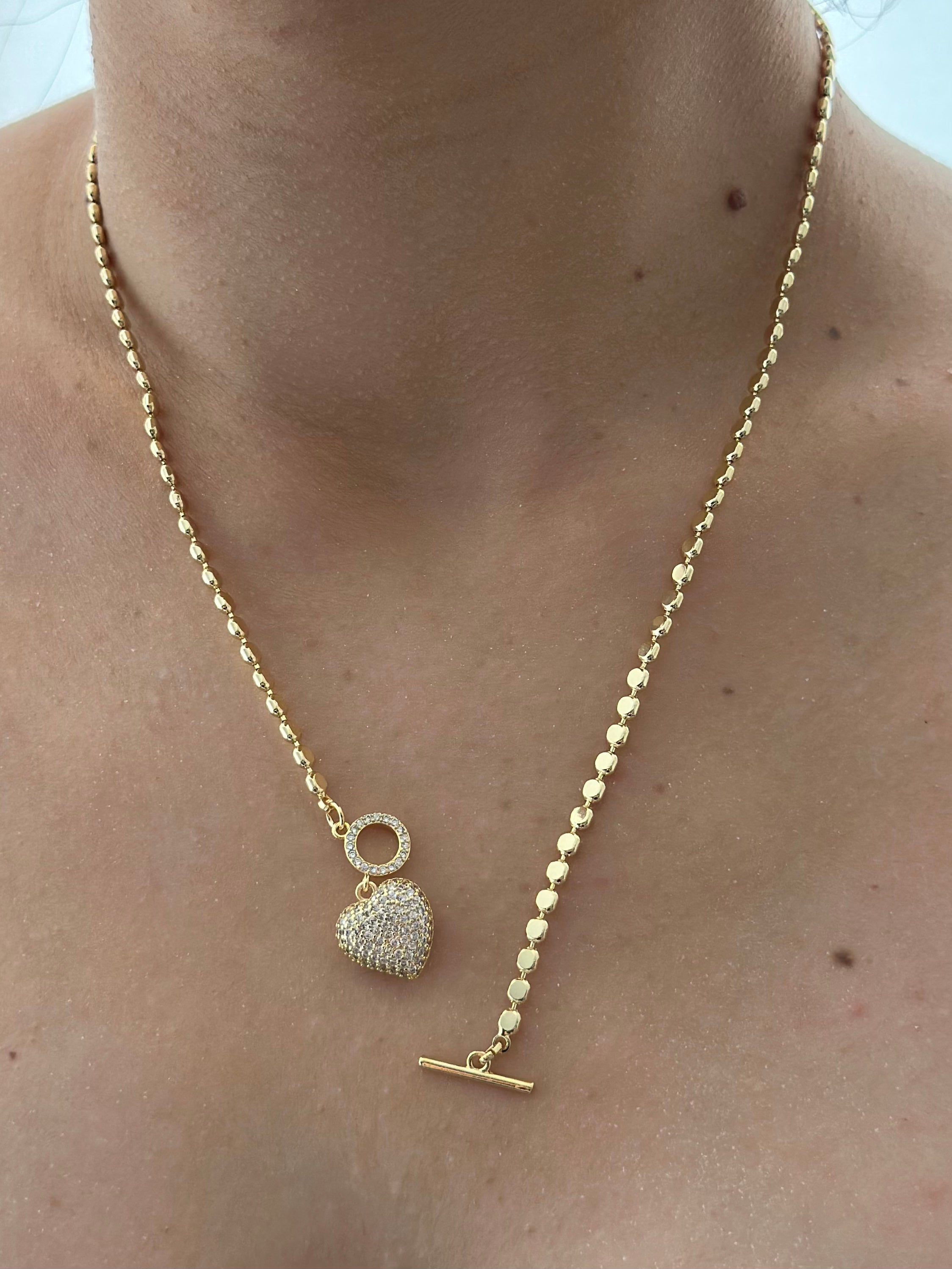 Collar Diamantado Corazon Zircones Dorado