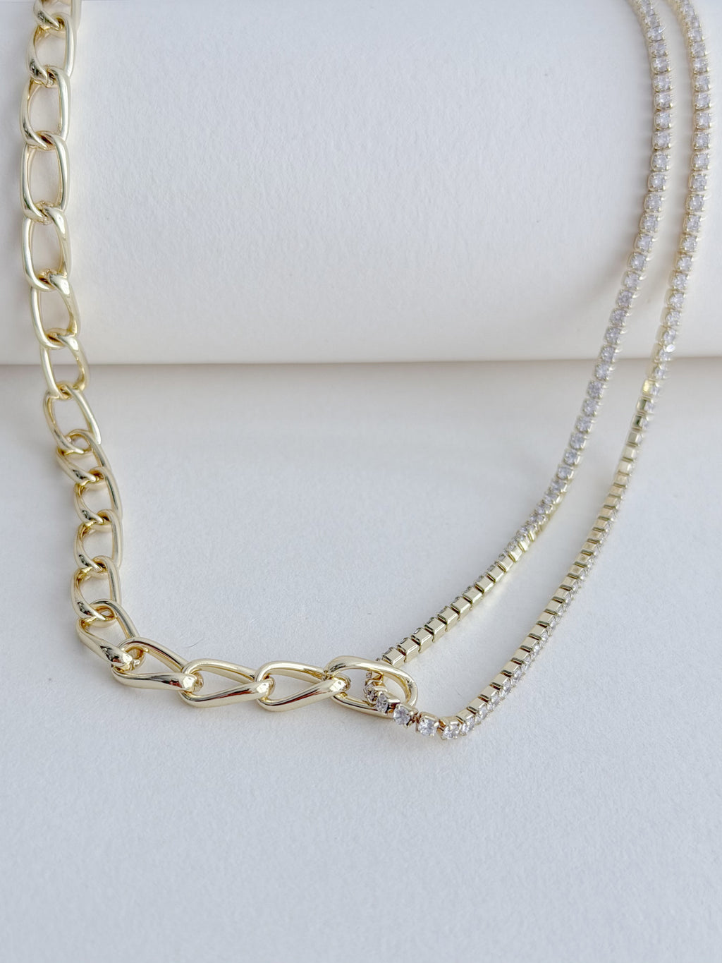 Collar Mix Eslabon Microzircones Rodio