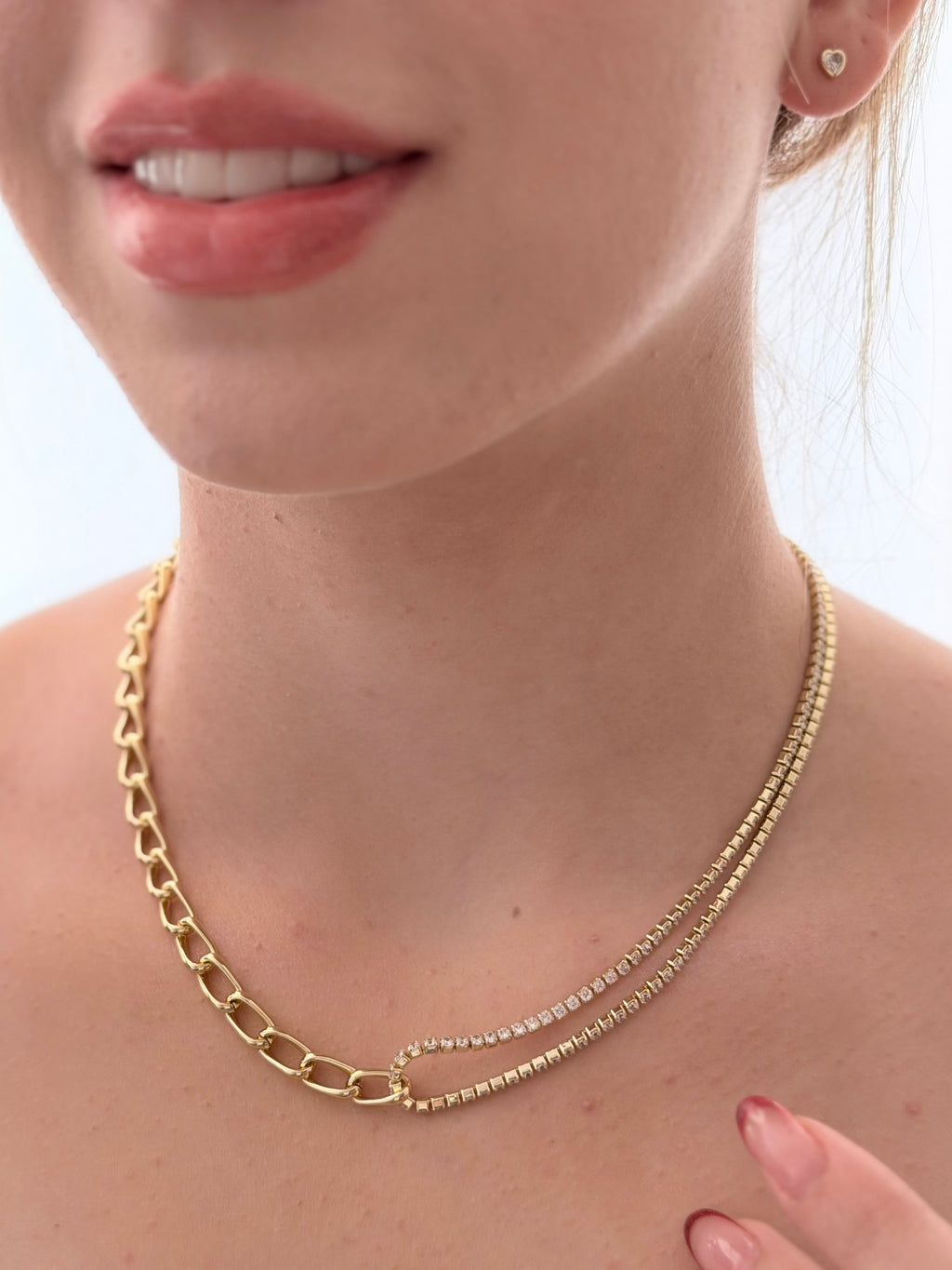 Collar Mix Eslabon Microzircones Rodio