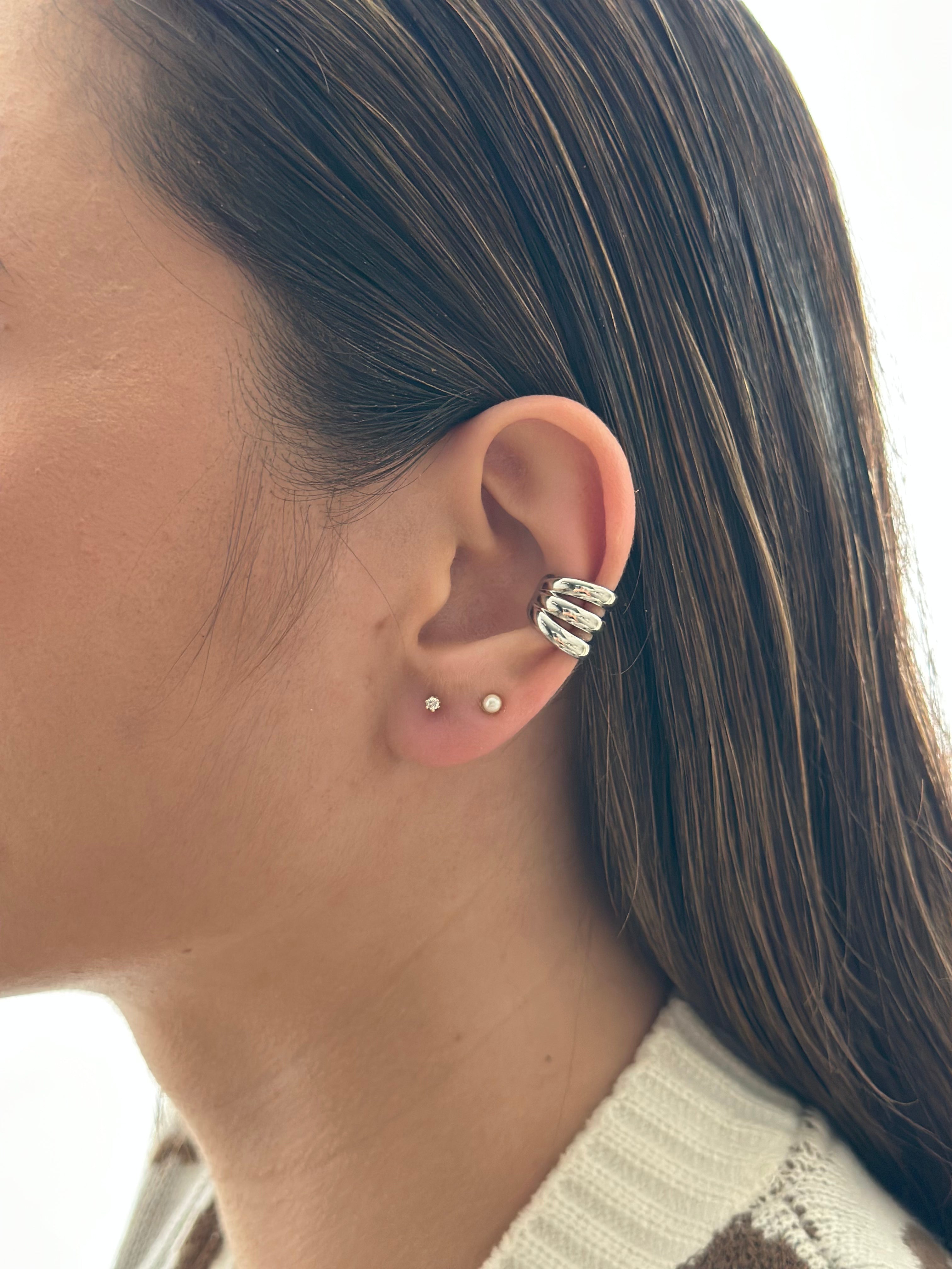 Earcuff 3 Lineas Plateado
