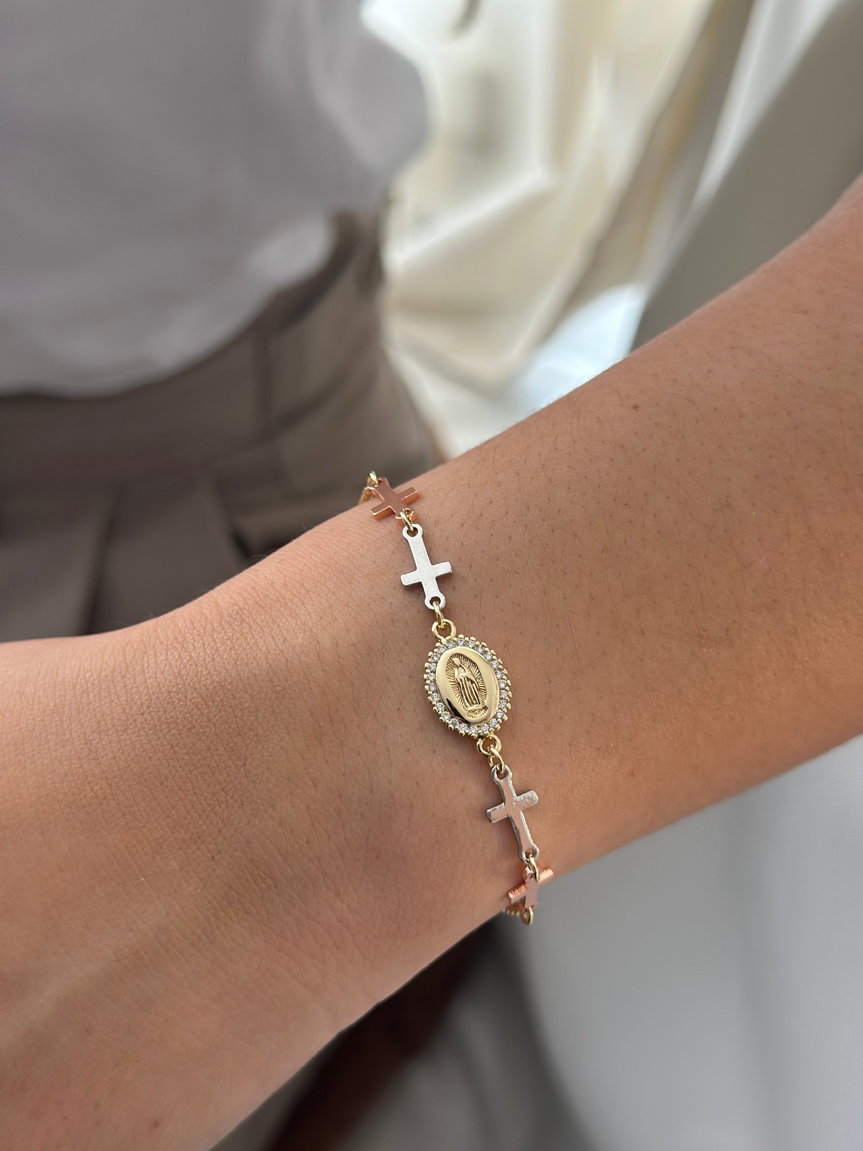 Pulsera 3 Oros Virgen Rodio