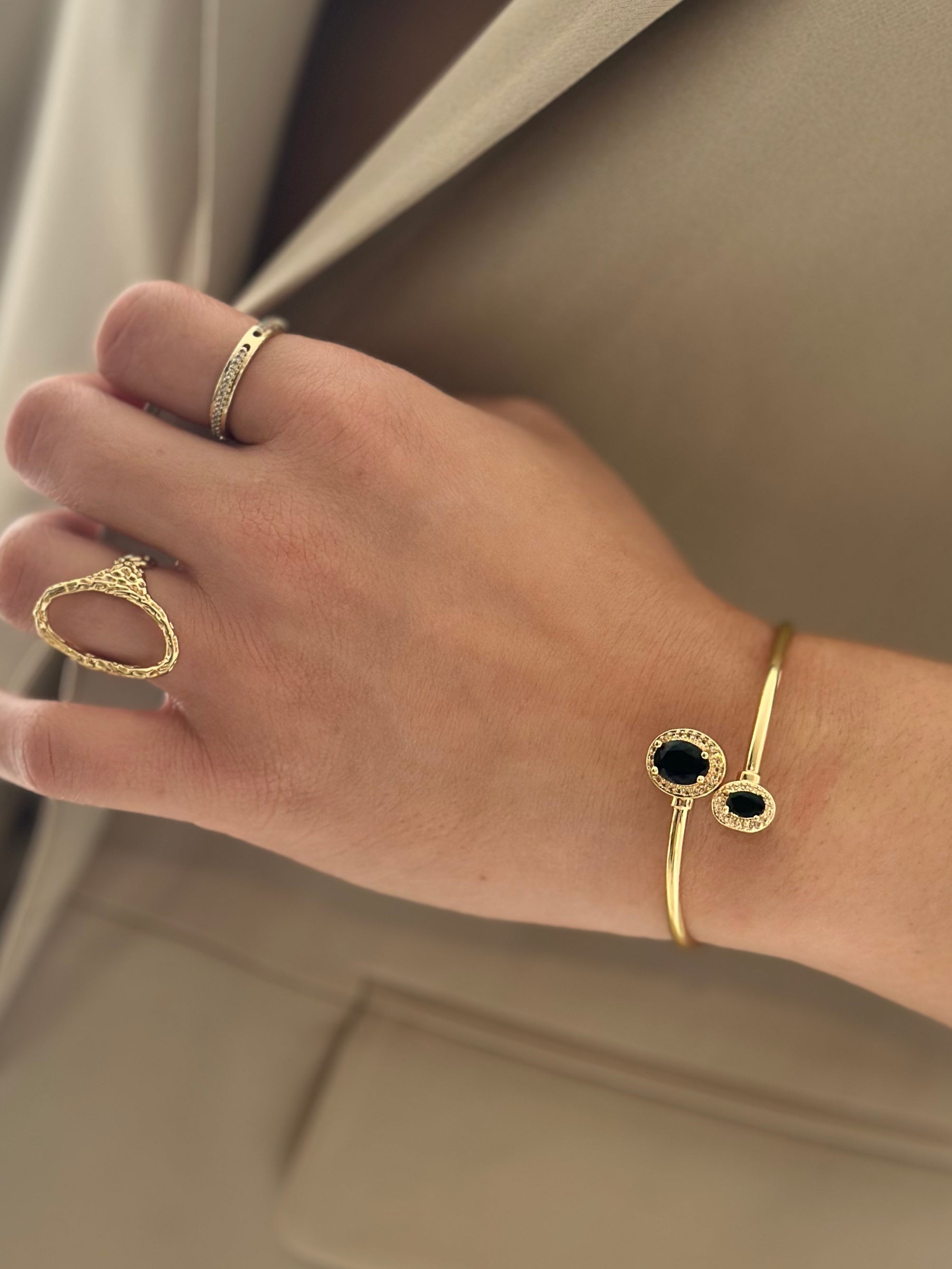 Pulsera Aro Zircón Negro Rodio