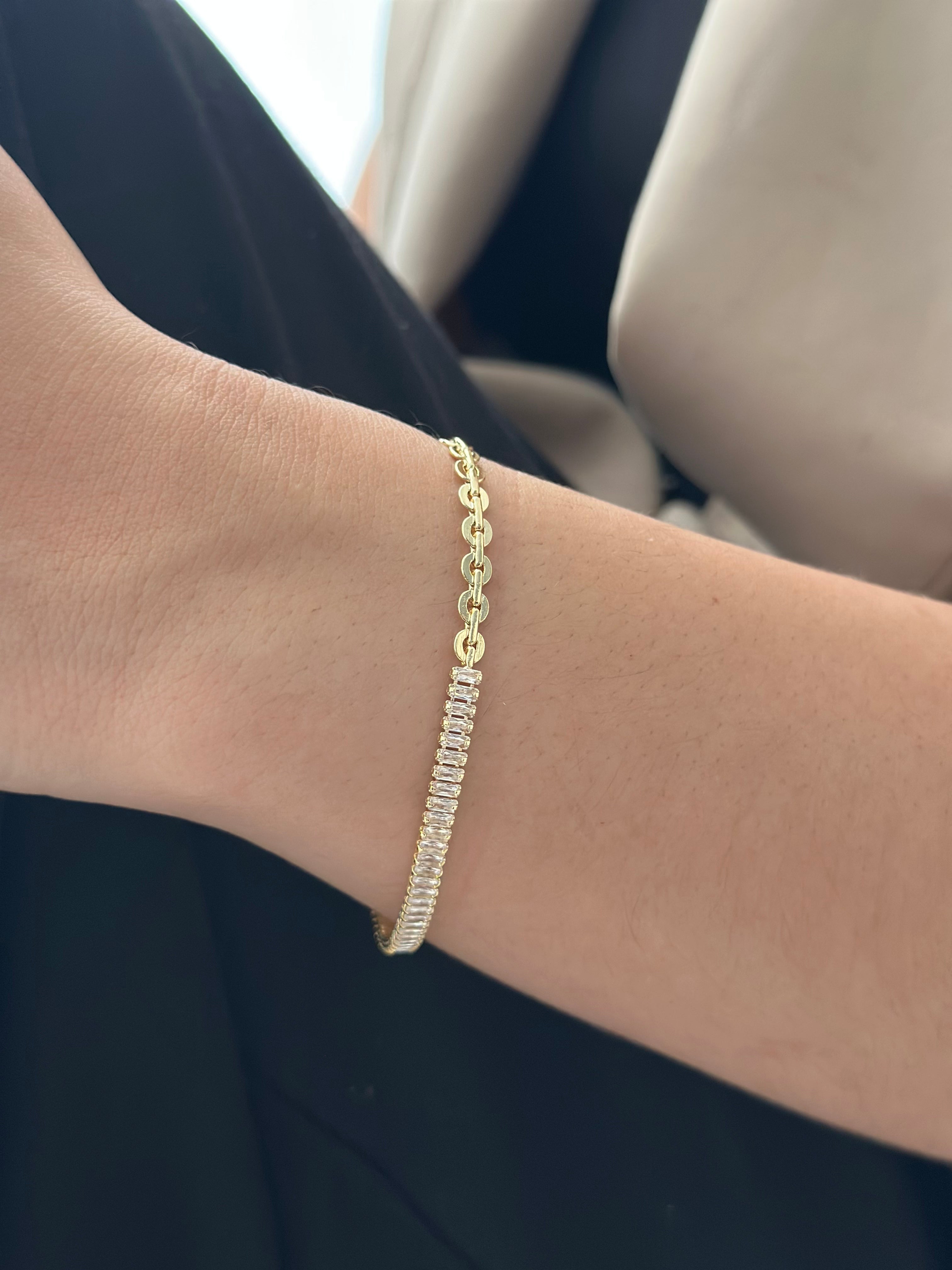 Pulsera Doble Tejido Tennis Dorado