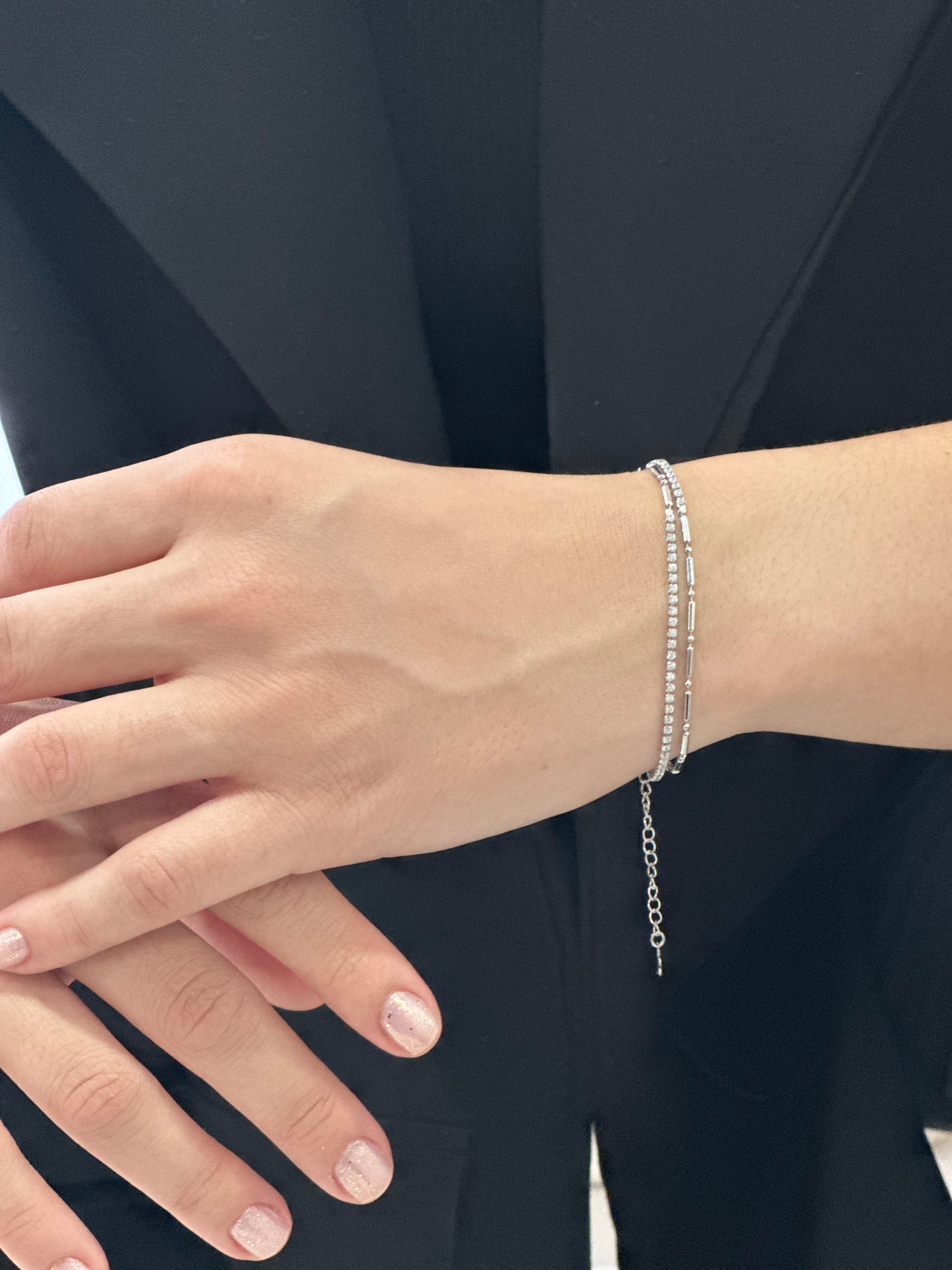 Pulsera Doble Canetillo Y Tennis Plateado