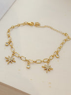 Pulsera Rodio Dijes Estrellas Dorado