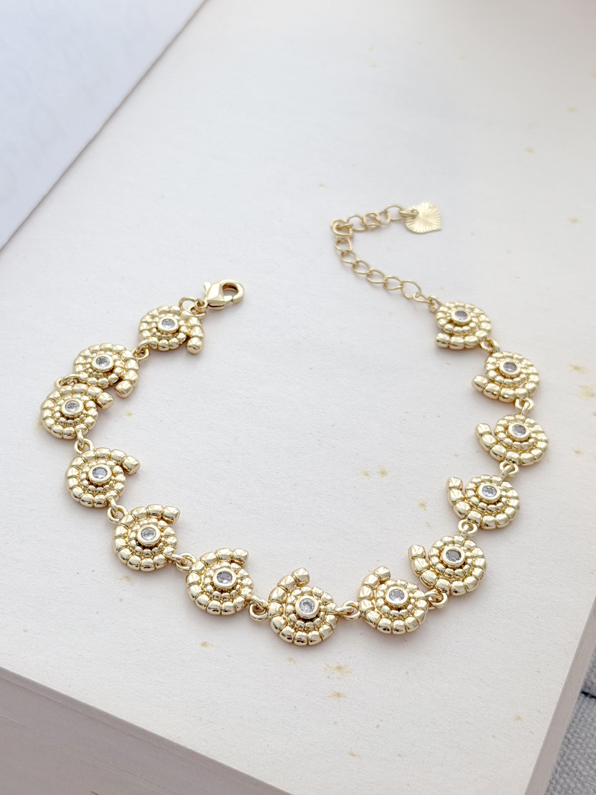 Pulsera Rodio Caracoles Zircon Dorado