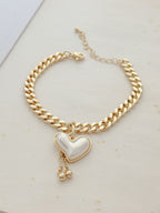 Pulsera Cubana Corazon Nacar Rodio