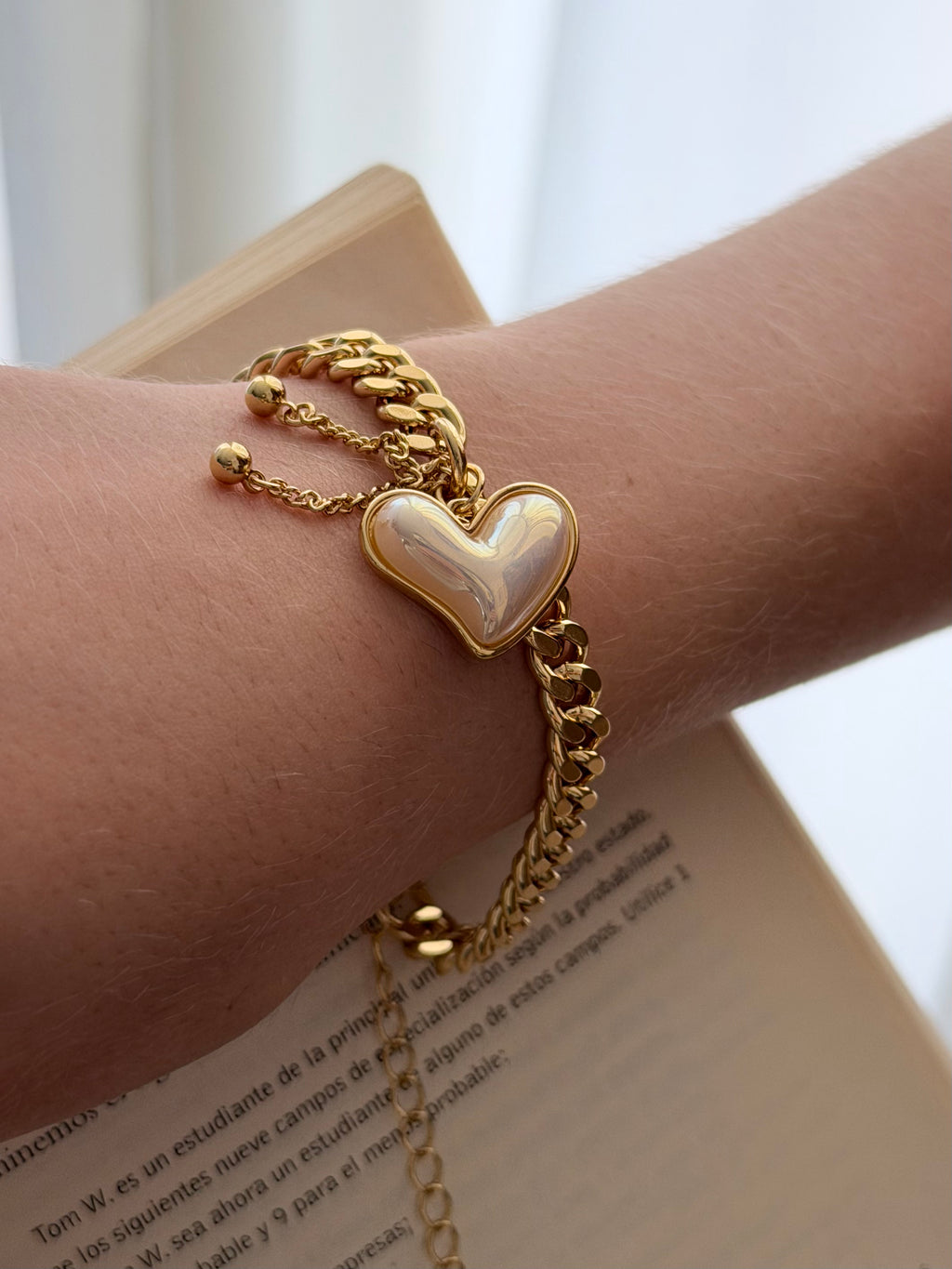 Pulsera Cubana Corazon Nacar Rodio