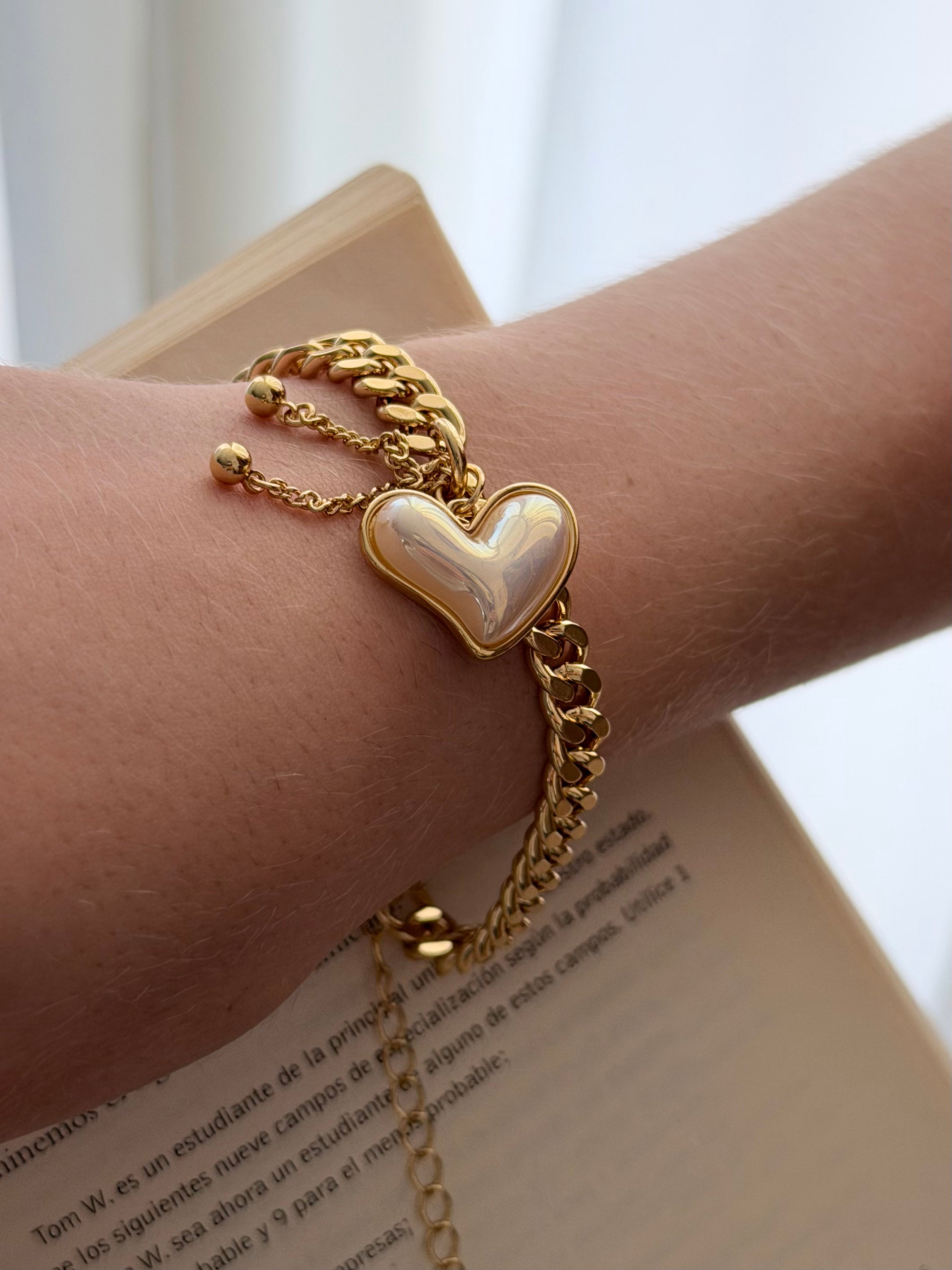 Pulsera Cubana Corazon Nacar Rodio