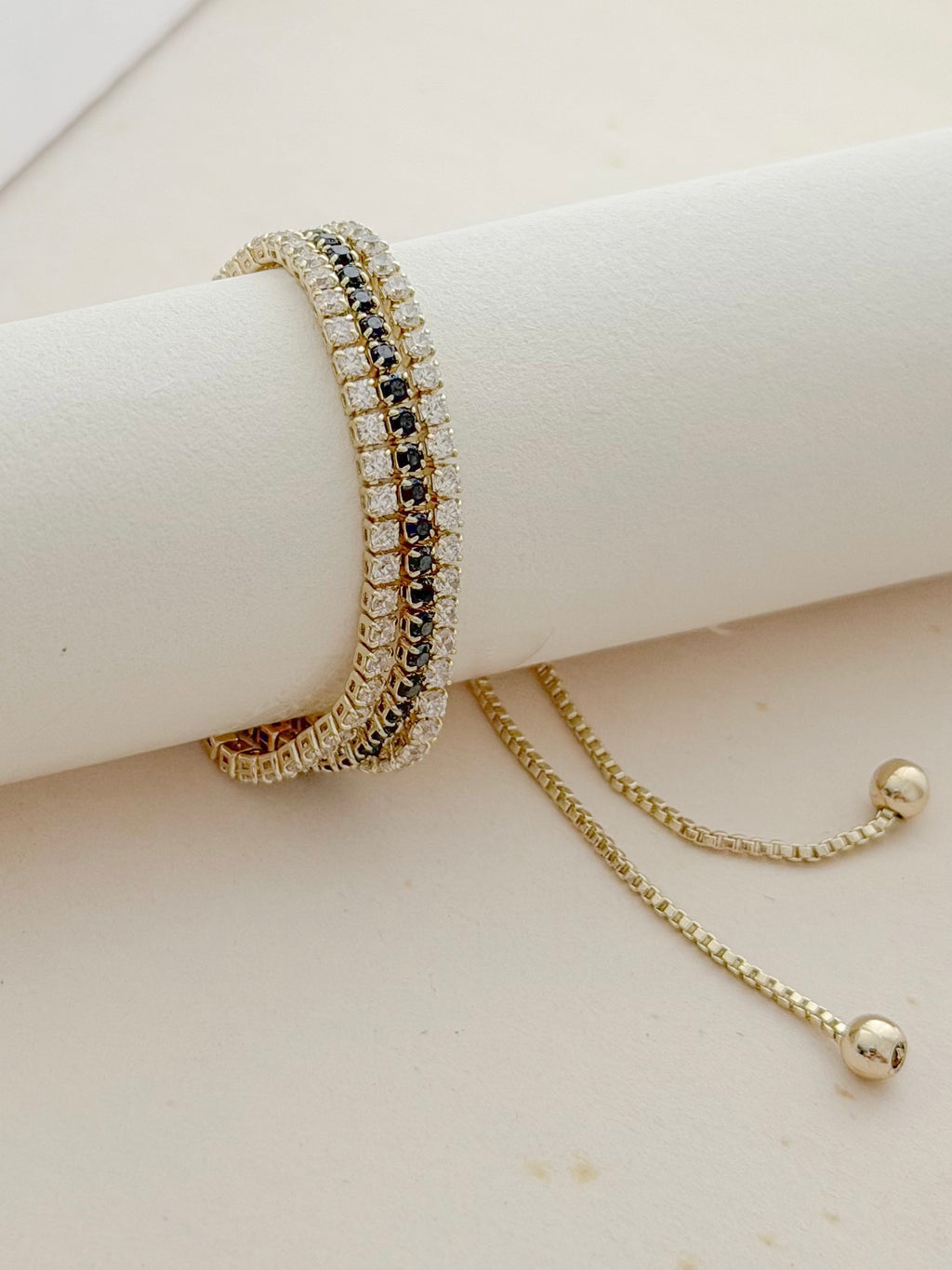Pulsera Tennis Triple Zircon Negro Rodio