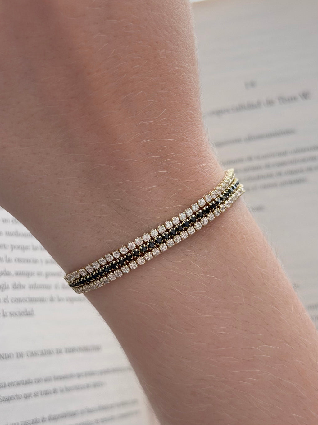 Pulsera Tennis Triple Zircon Negro Rodio