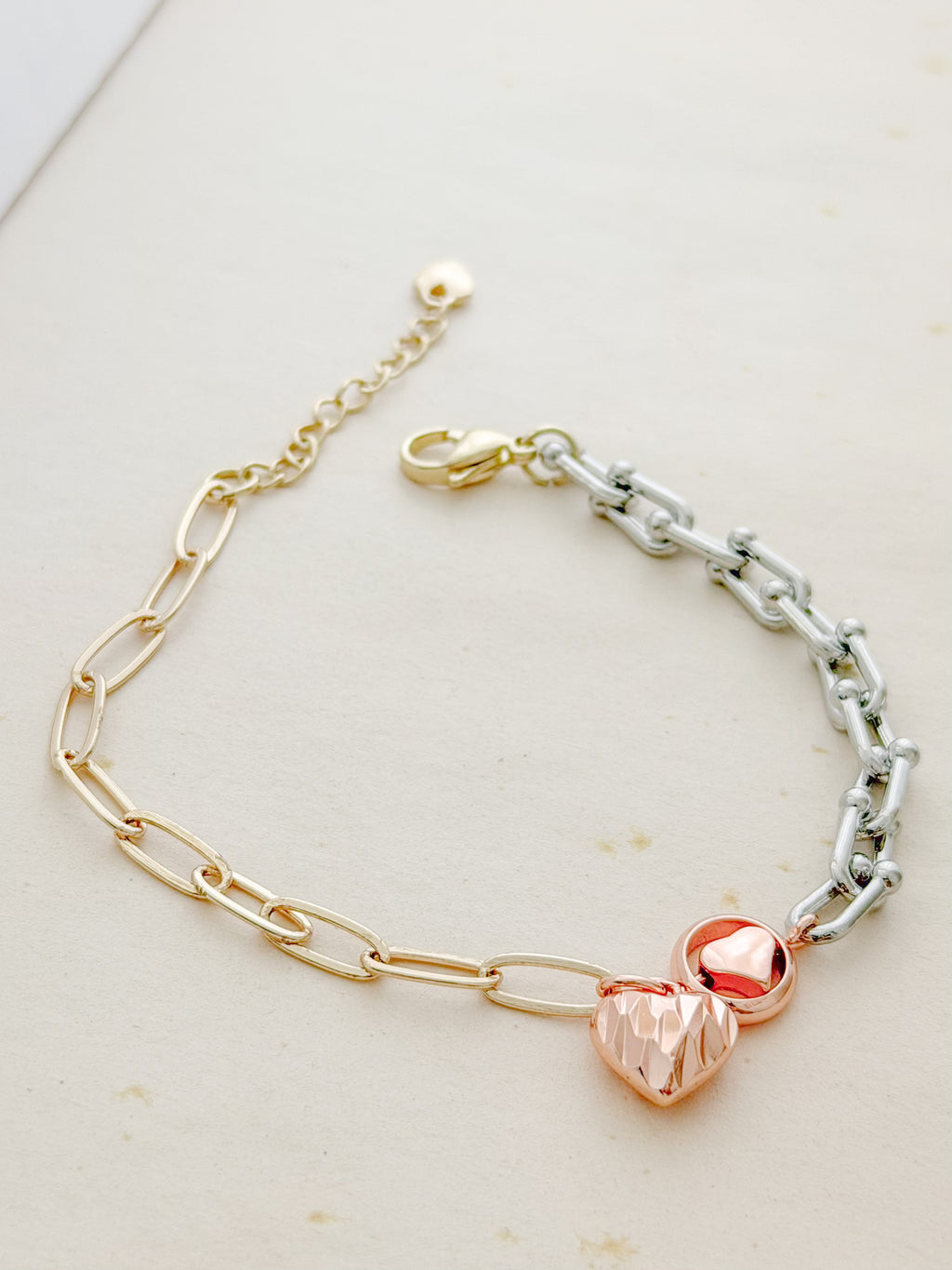 Pulsera 3 Oros Corazon Diamantado Rodio