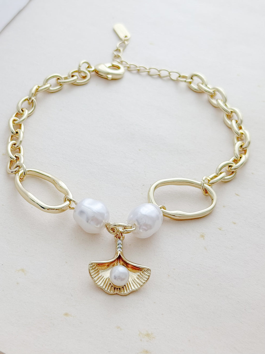 Pulsera Eslabones Perlas Rodio