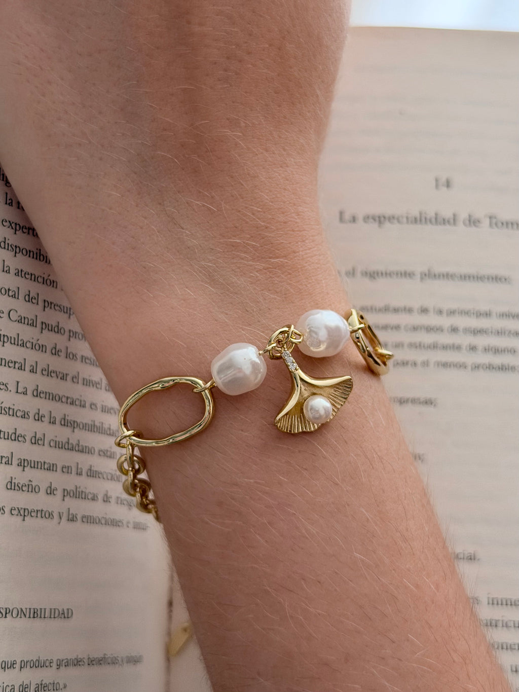 Pulsera Eslabones Perlas Rodio