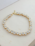 Pulsera Doble Corazon Zircones Rodio
