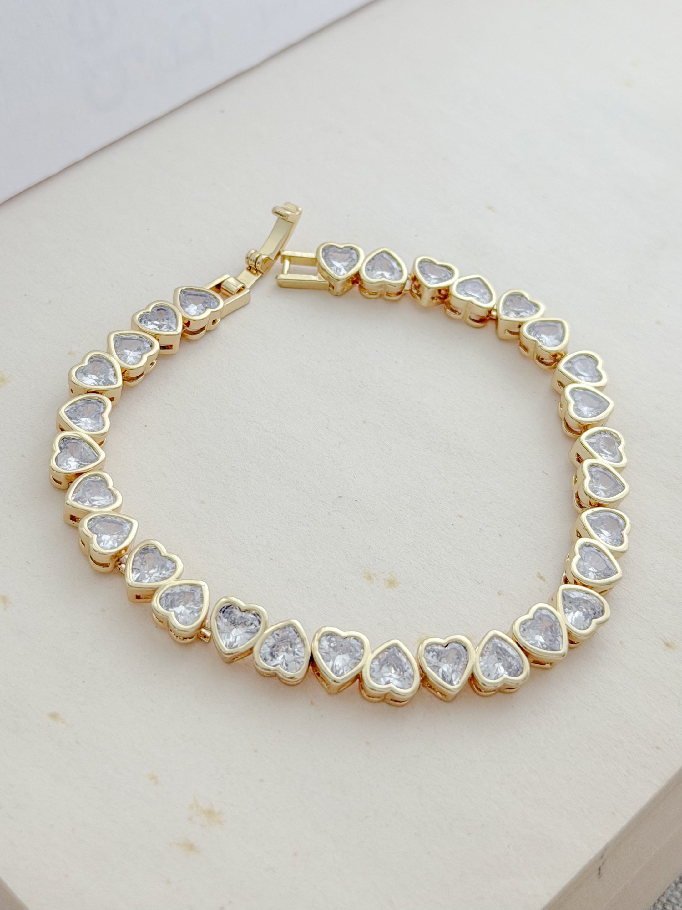 Pulsera Doble Corazon Zircones Rodio