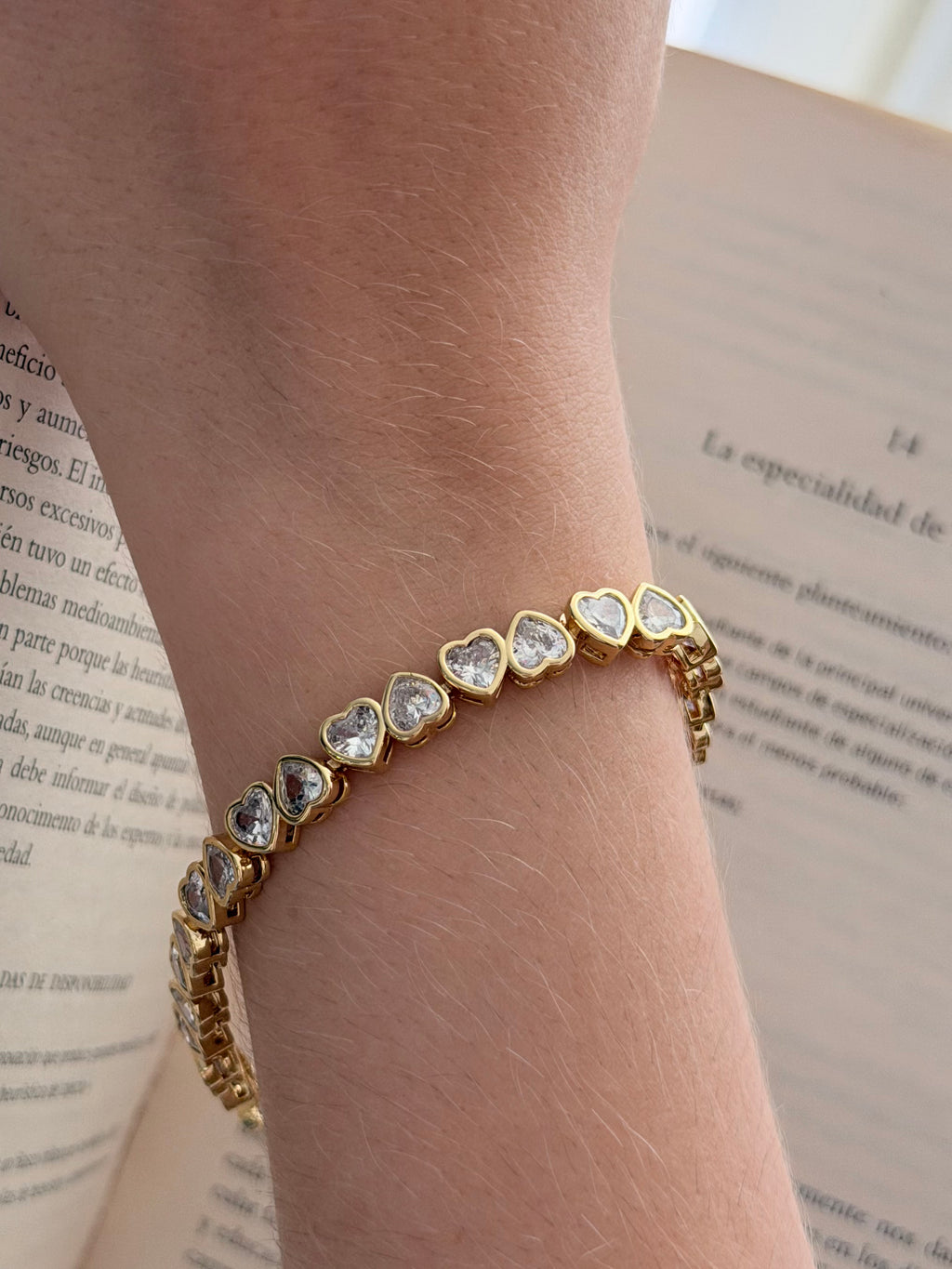 Pulsera Doble Corazon Zircones Rodio