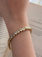 Pulsera Doble Corazon Zircones Rodio