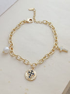 Pulsera Cruces Perla Rodio